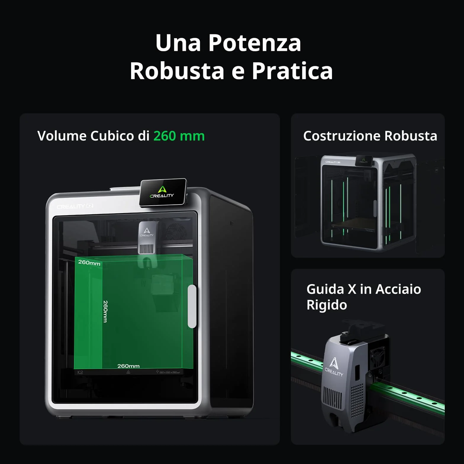 Creality K2 Combo (A), Stampante 3D Multicolore con CFS, Max 600 mm/s, Livellamento Automatico, Stampa Silenzios & Ventola Ausiliaria, Ugello 300 °C, Volume Stampa 260x260x260 mm