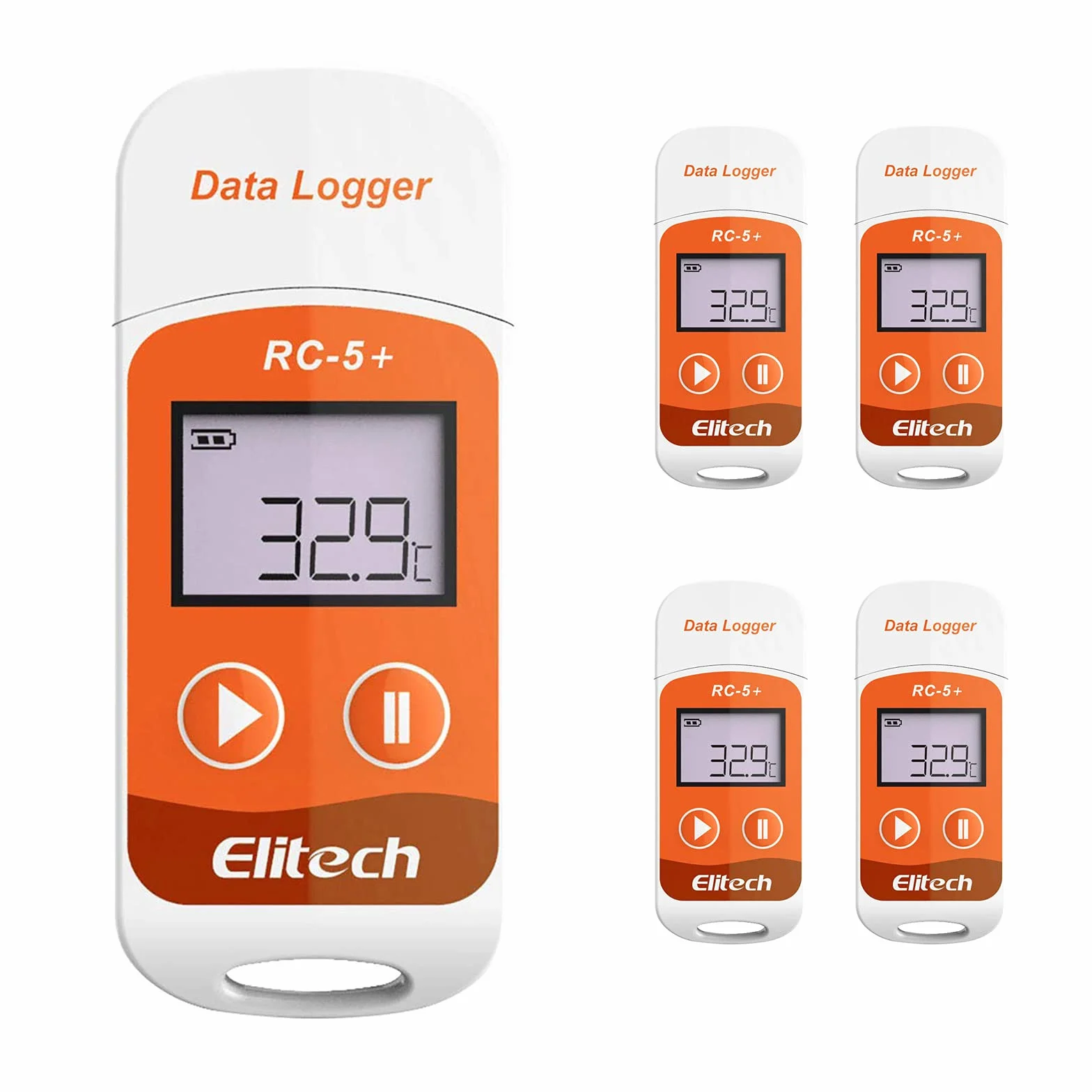 Elitech RC-5+ Registratore di Dati di Temperatura 32000 Punti PDF CSV Automatico Riutilizzabile Protezione Password 5PCS