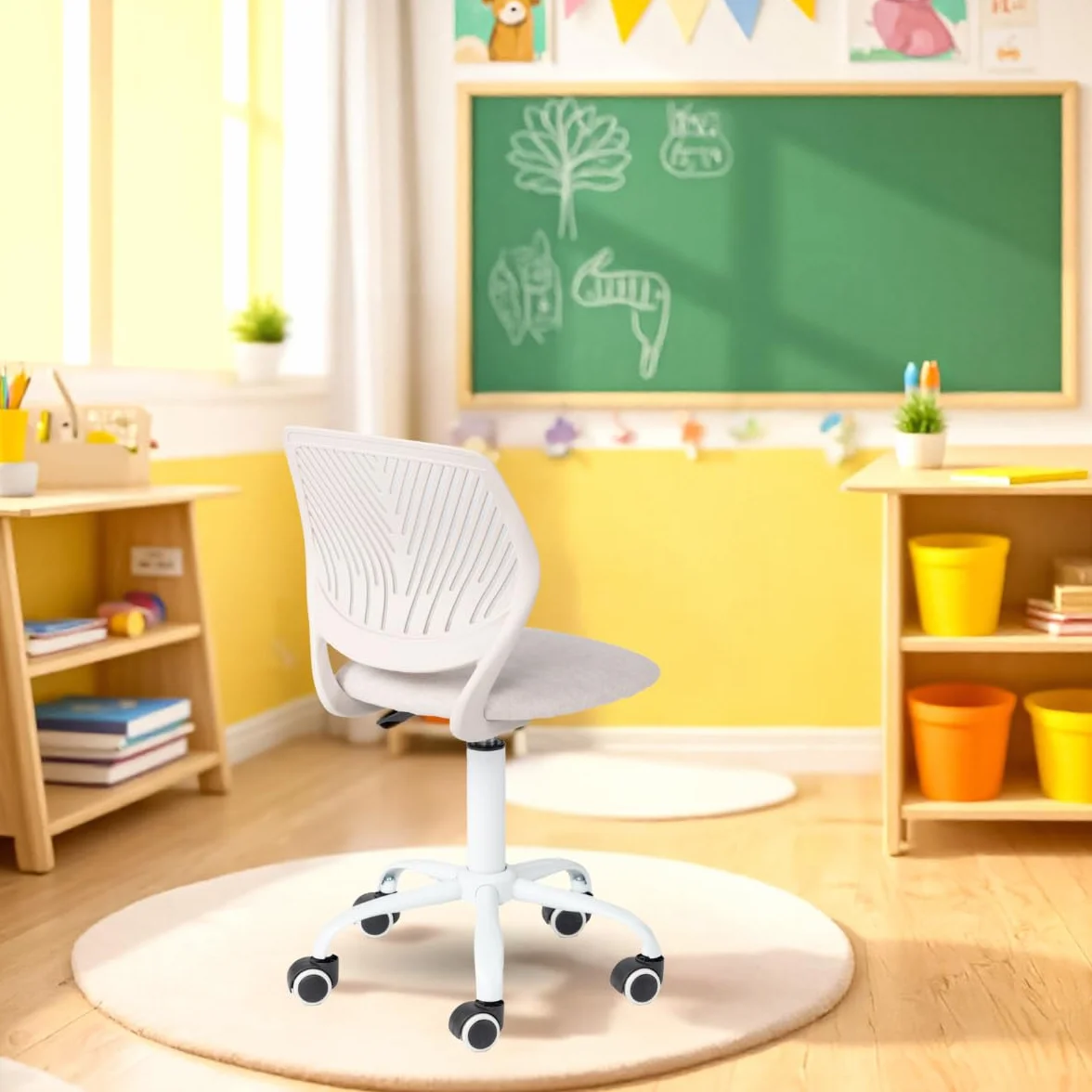 Sedia ergonomica per scuola con schienale in rete traspirante, altezza regolabile, rotazione 360°, Morandi Beige