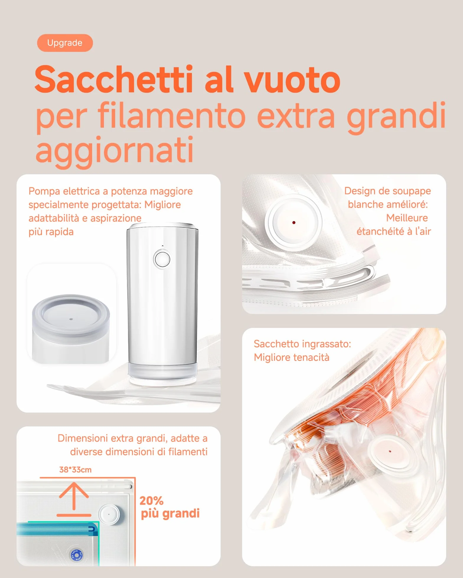 YOOPAI Kit sacchetti sottovuoto per filamento per stampante 3D con pompa automatica, 20 sacchetti extra grandi (38 x 33 cm), compatibili con filamento Bambu Lab 1,75 mm