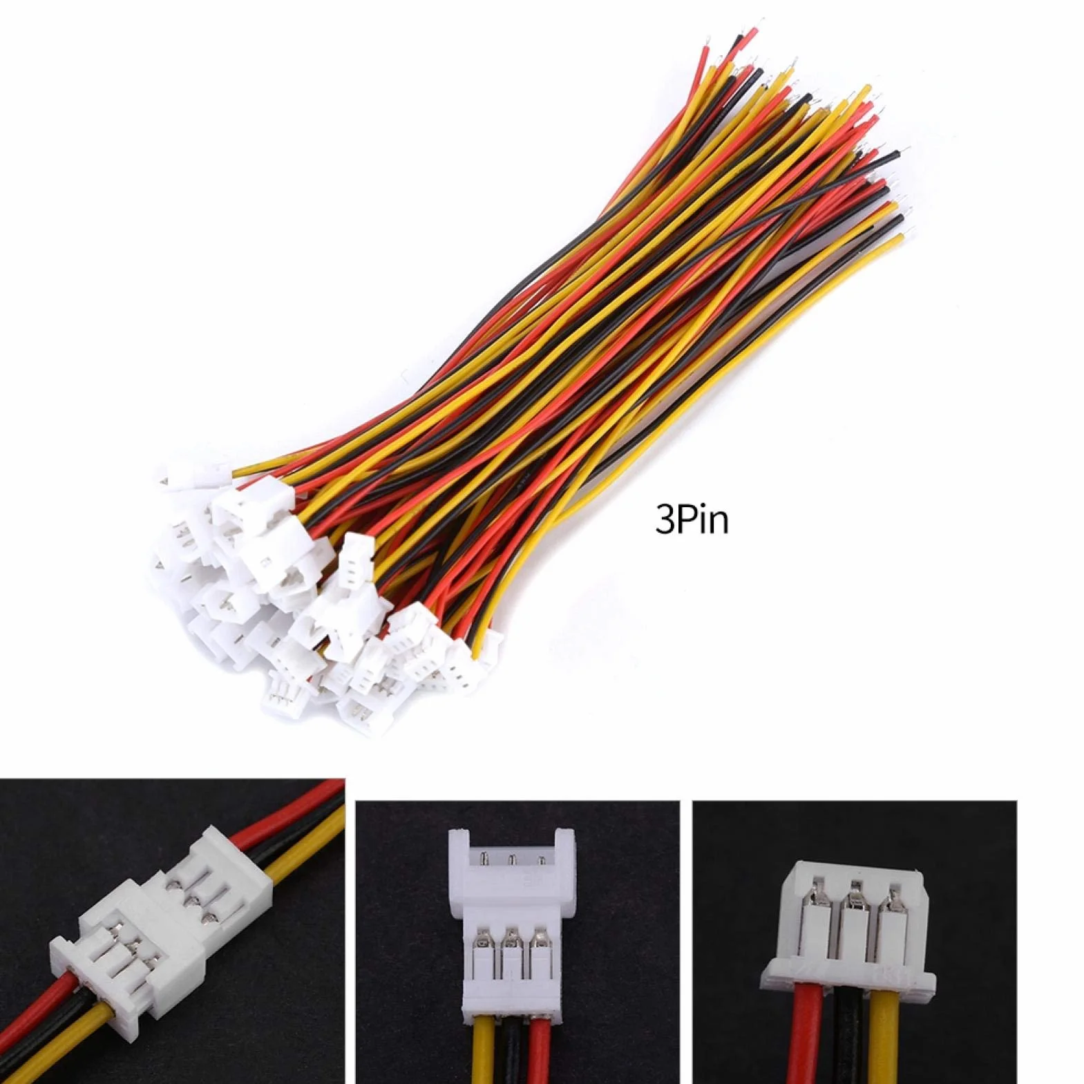 Tyenaza 1.25MM JST, 20PCS Connettore Maschio e Femmina a 2 pin/3 pin Connettore JST in PVC con Cavi di Fili Neri Rossi Connettori ad Angolo JST(3Pin)