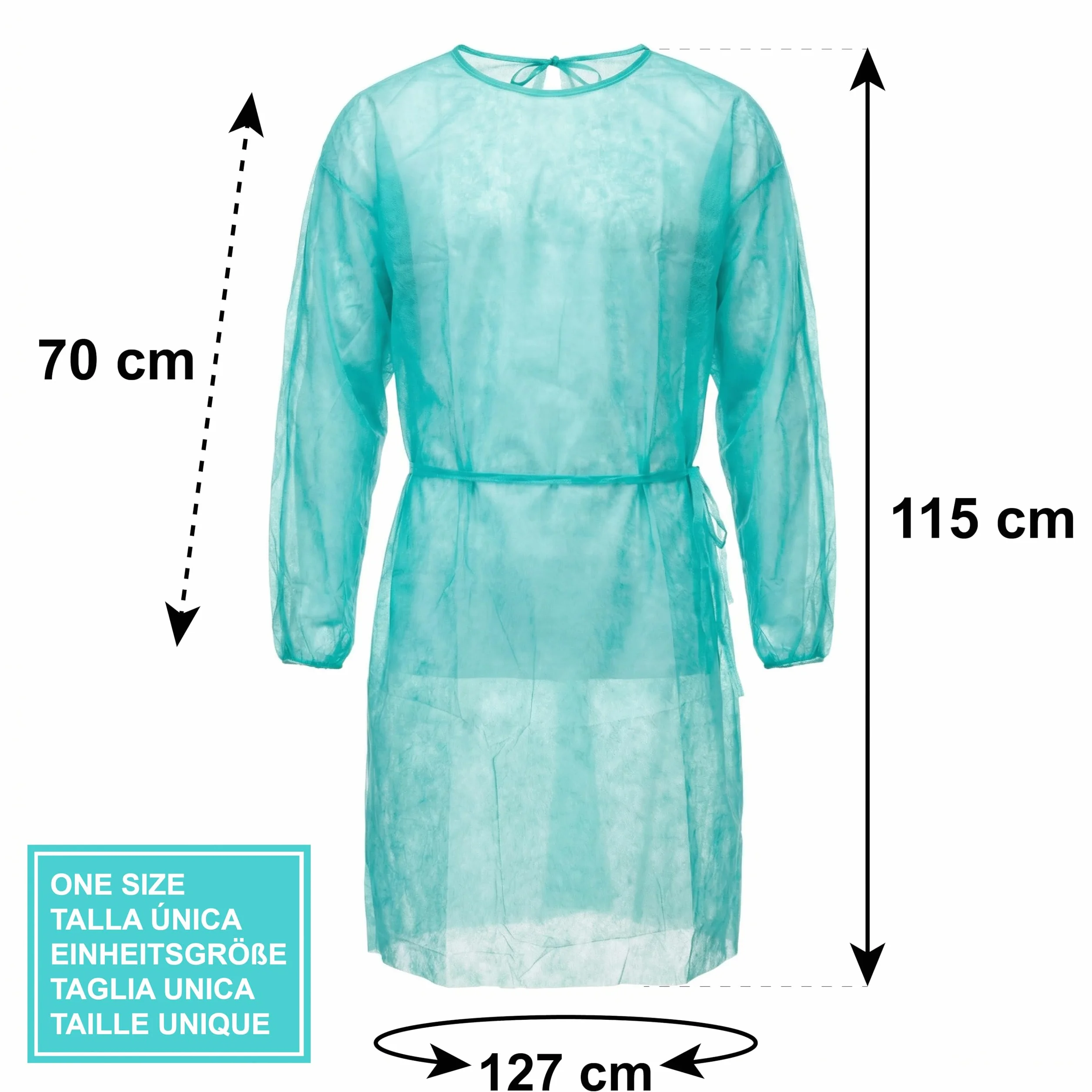 KMINA Camice Monouso Ospedaliero Polipropilene 20g Maniche Lunghe 115 x 127 cm Verde