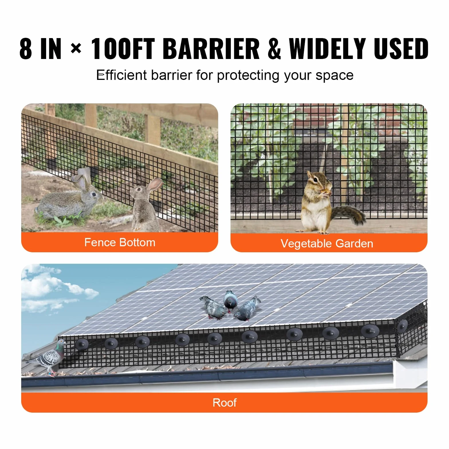 VEVOR Rotolo Griglia Protezione Pannello Solare 20,3 cm x 30,5 m Kit Rete Anti-Uccelli PVC Antiruggine 12,7 mm