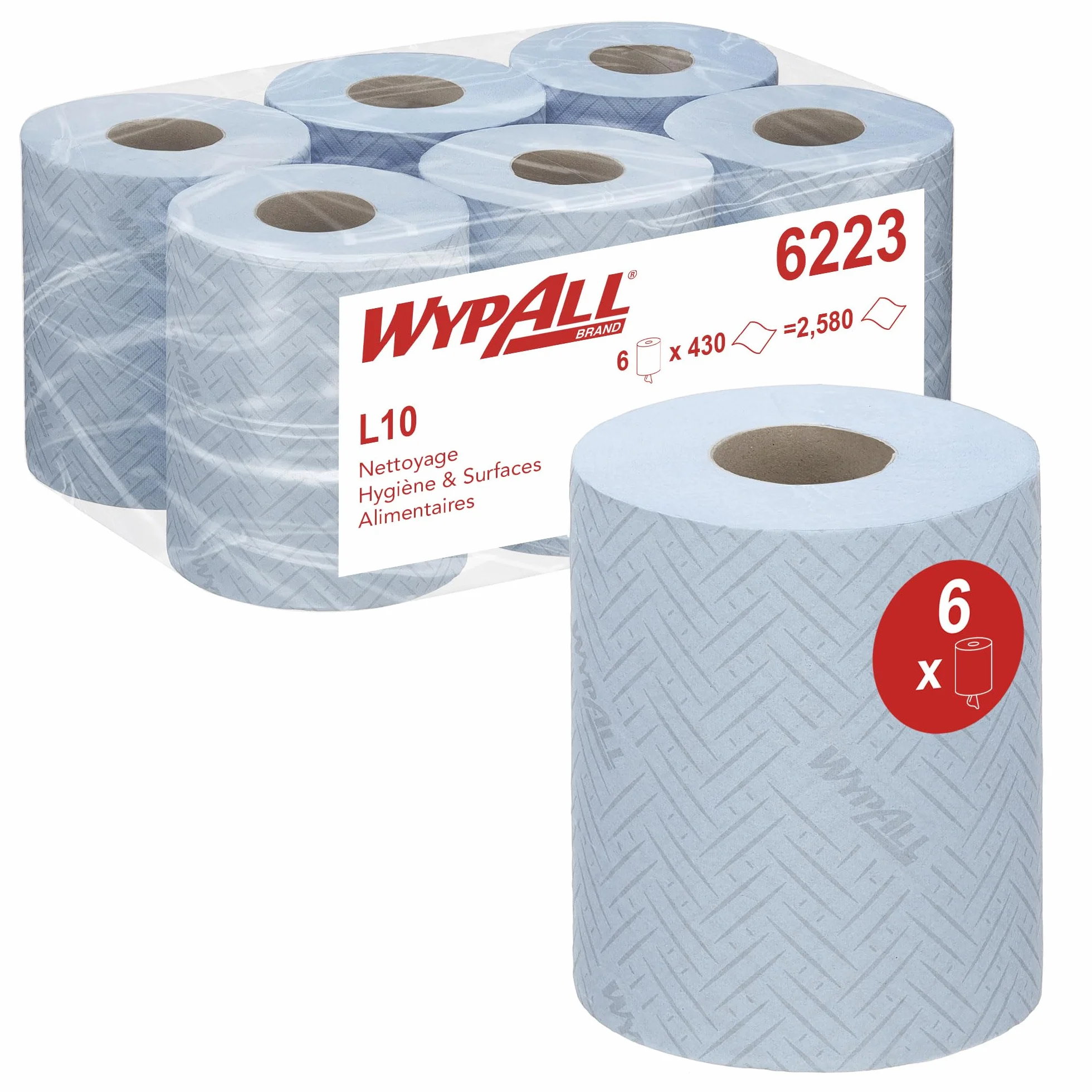 WypAll® L10 Panno in carta per uso igienico e alimentare 6223 Rotolo azzurro 1 velo 6 rotoli 430 panni