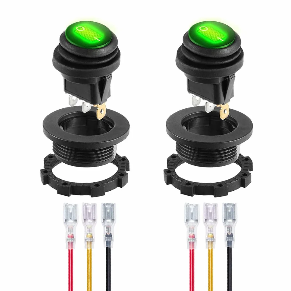 Gebildet Interruttore a Levetta LED Verde Impermeabile con Guscio Rotondo 3Pin 12DC-20A/24VDC-10A per Auto Camion Interruttore a Bilanciere Acceso/Spento -2Pack