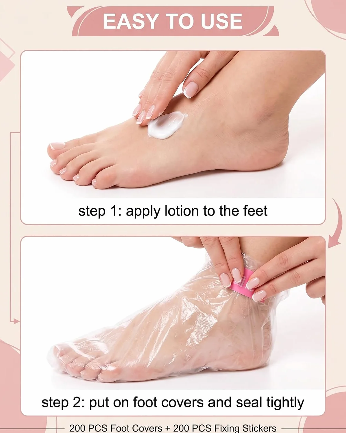 Fodere Monouso per Maschera Piedi 200 Pezzi con Adesivi | Calzari Trasparenti per Pedicure, Paraffina, Spa