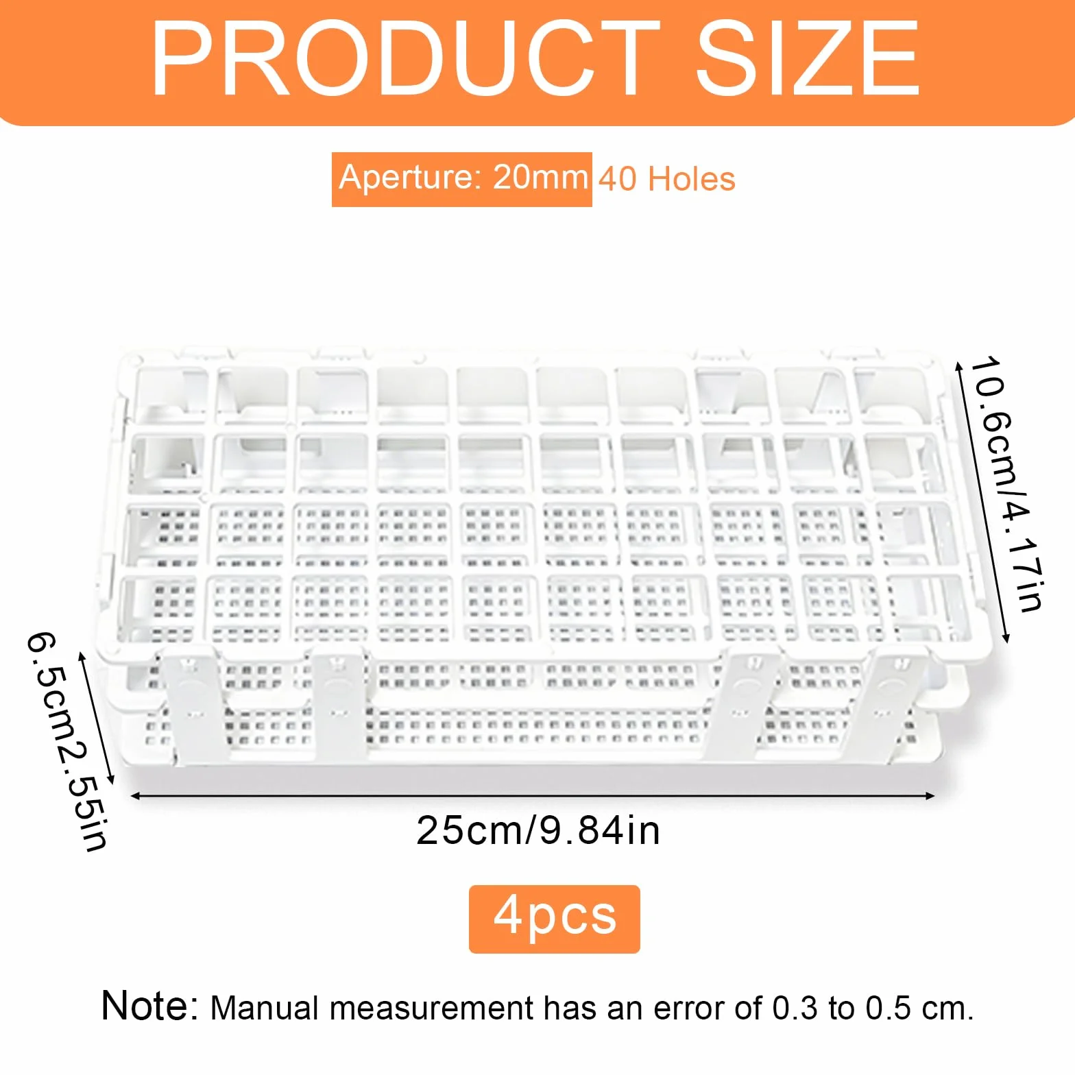 Rastrelliera per Provette 40 Posti 20 mm Porta Provette in Plastica Rimovibile per Laboratorio Chimica