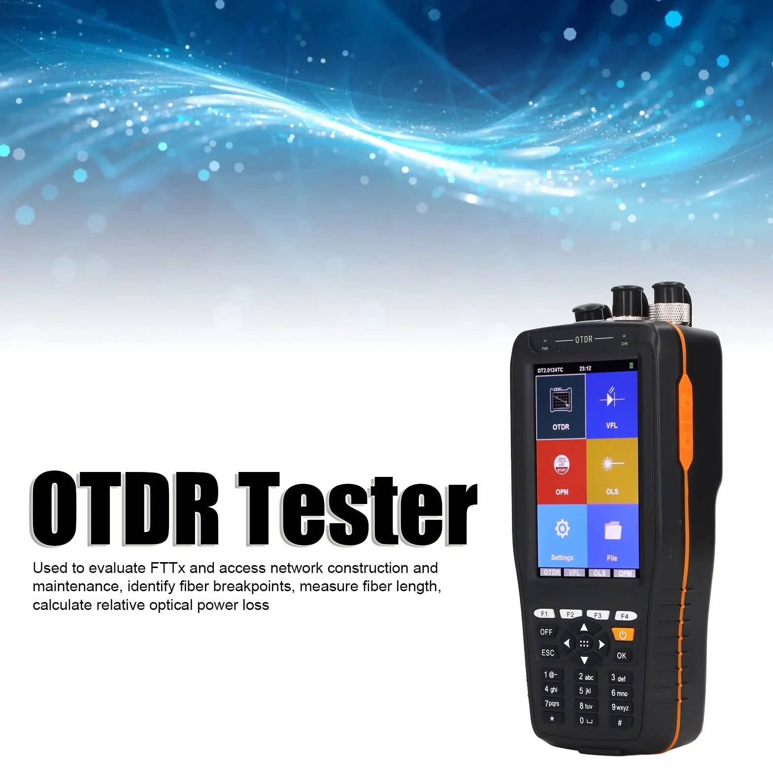 OTDR 1550nm Multifunzionale con schermo Toccabile 3,97 pollici - Strumento Fibra Ottica 60 km Dynamic Range 20 dB, FC/PC, SC/PC