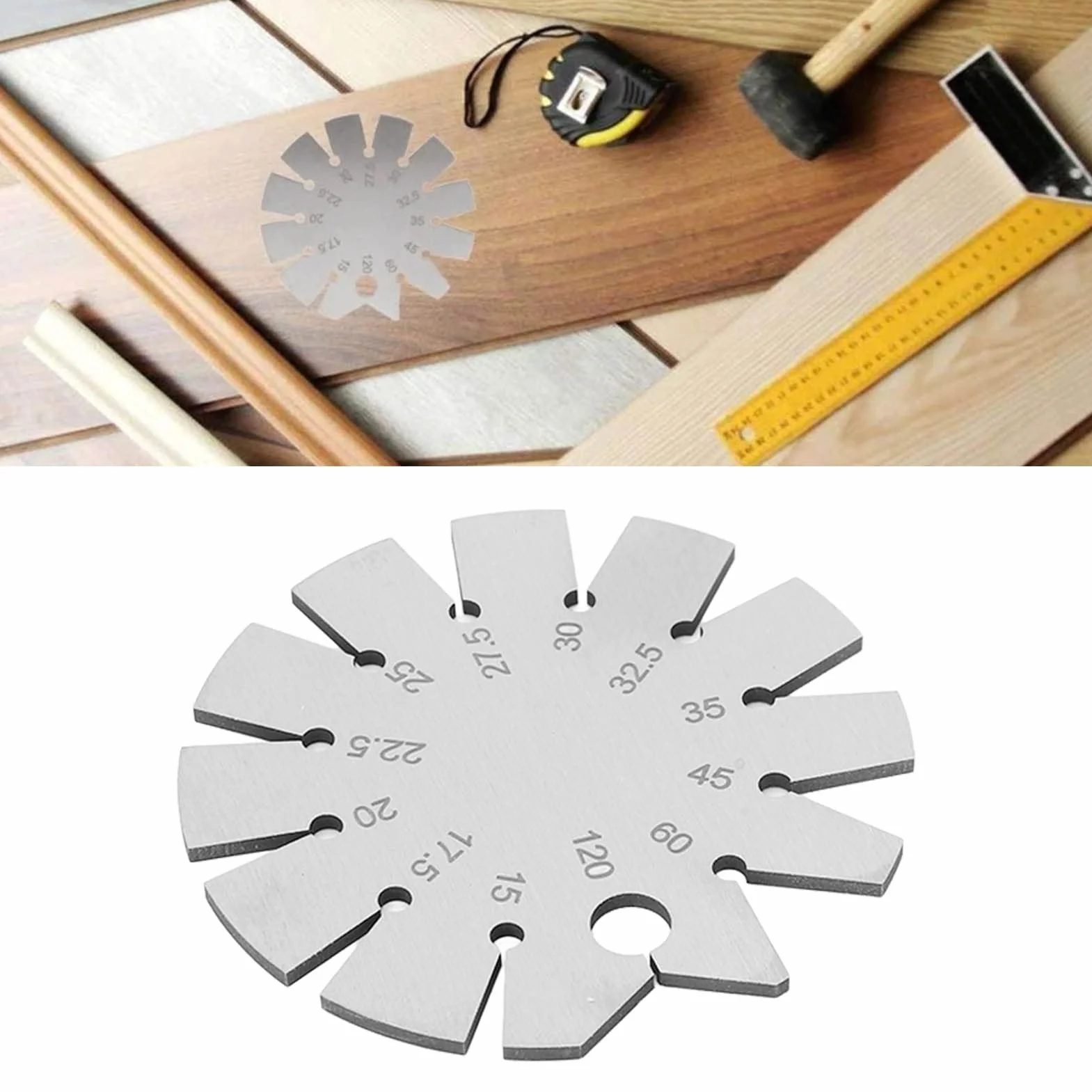 Calibro Angolare in Acciaio Inossidabile 15-120° - Misuratore Angoli per Coltelli, Strumento di Precisione per Affilatura con Scala Rotonda e Design Smussato