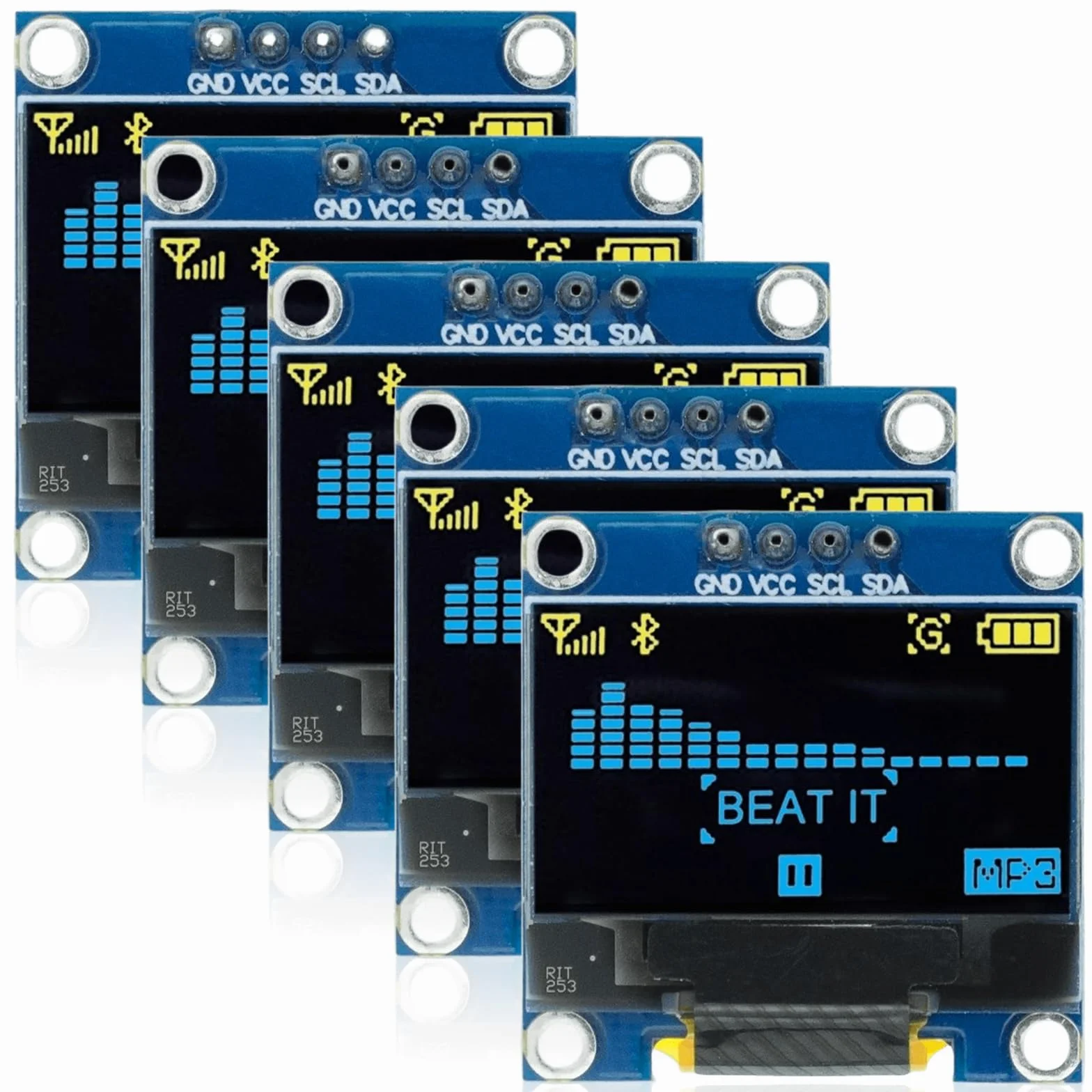 Display OLED, 5 pezzi, 0,96 pollici, 128 x 64 pixel, OLED Display Screen Driver, Display Serial Autoilluminante, OLED Schermo IIC Modulo di visualizzazione (giallo e blu)