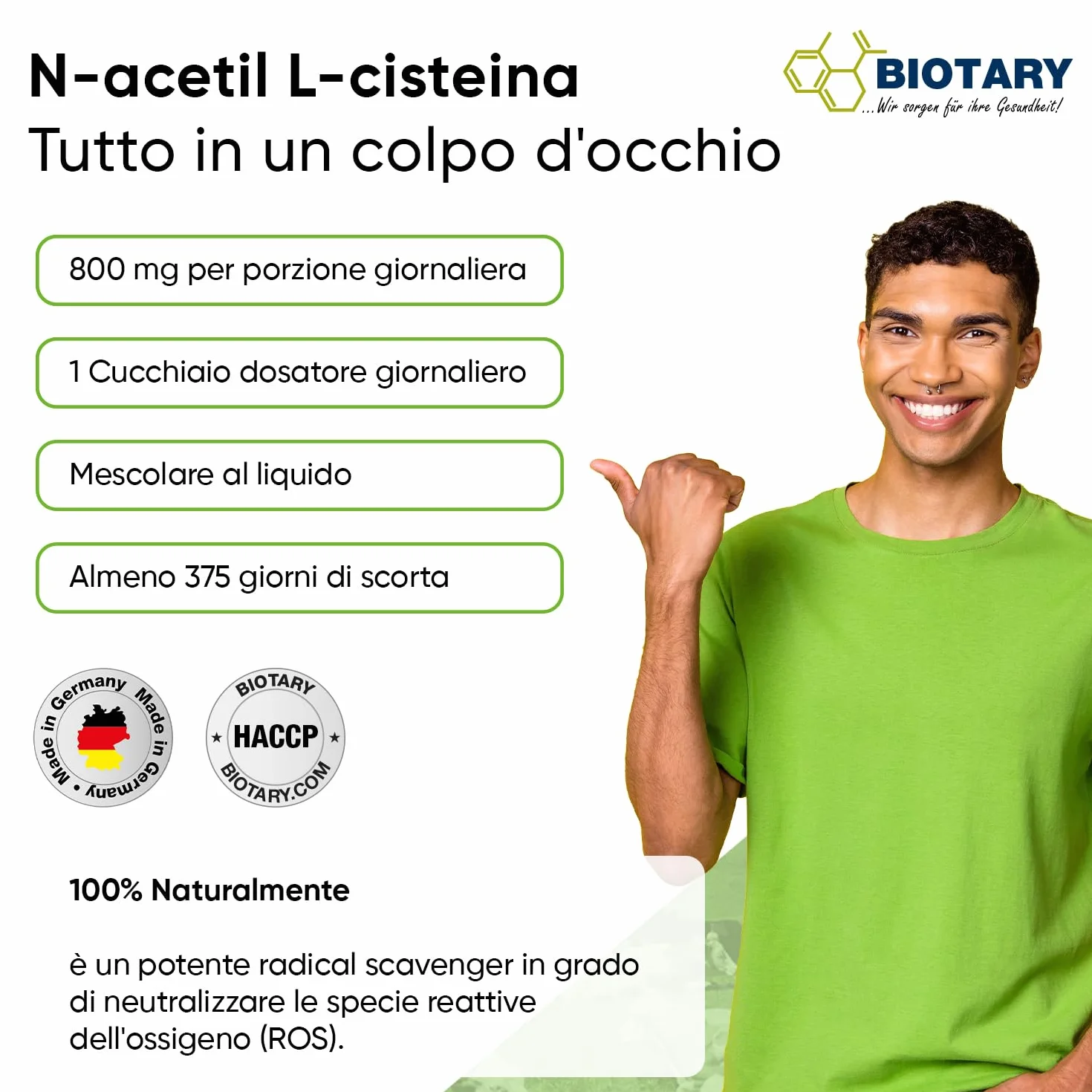 NAC Polvere 300 g N-acetile L-cisteina Alto dosaggio Vegano Testato in laboratorio