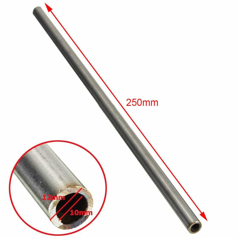 Tubo rotondo in acciaio inossidabile 304 diametro esterno 12 mm diametro interno 10 mm lunghezza 250 mm argento