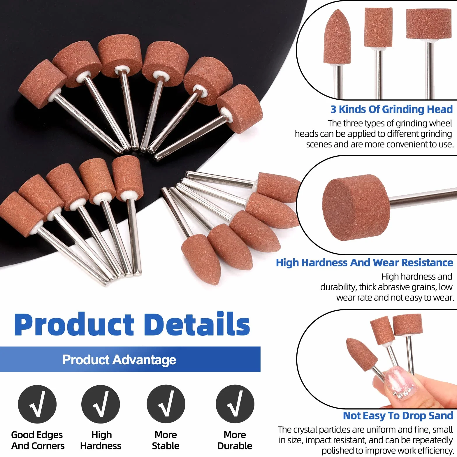Glarks 62Pcs Abrasivo Grinding Stone Points Sanding Drill Bit e 120/180/320/400 Grits Abrasivo Lucidatura Ruote Set con 1/8 "Shank per Rotary Tool