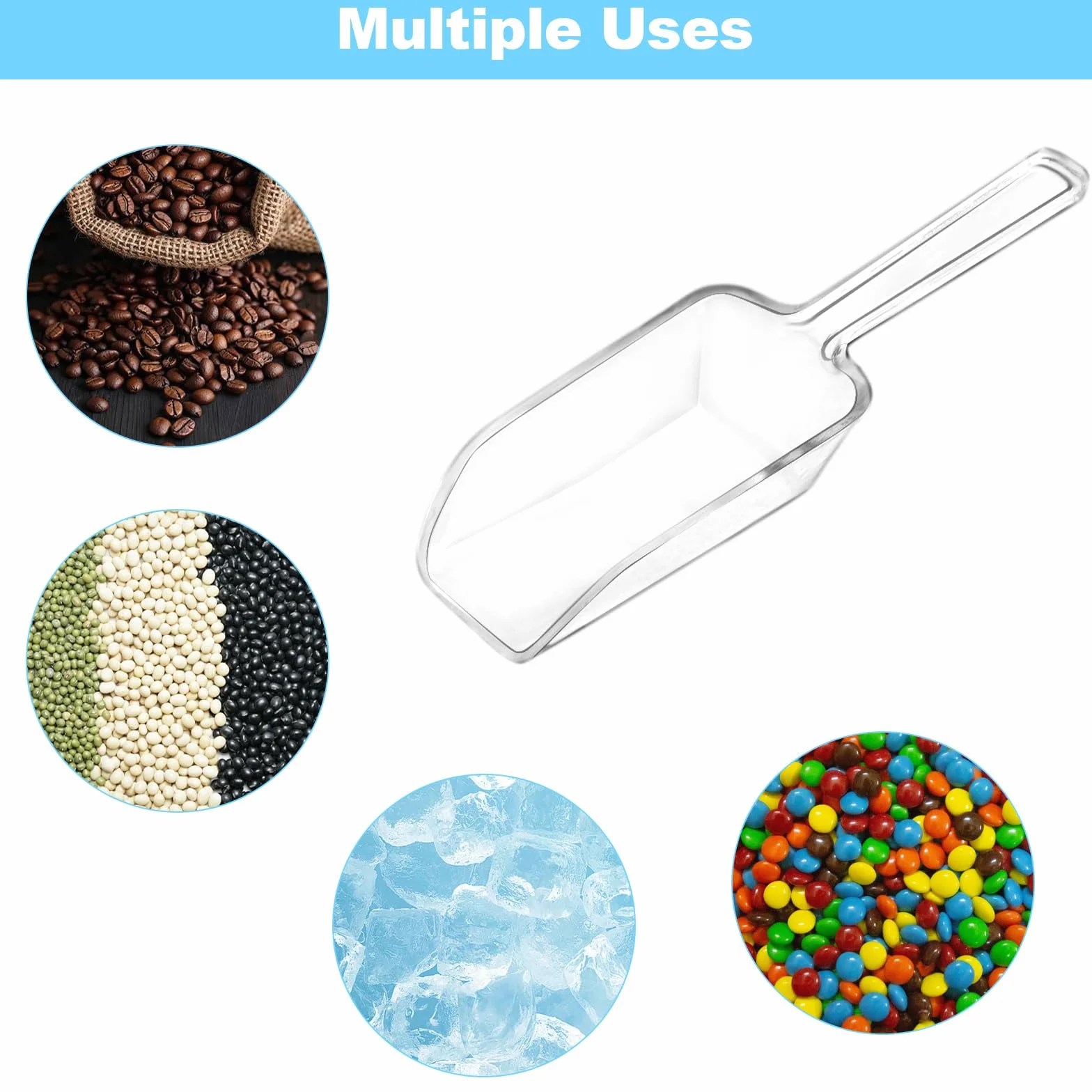 12 Paletta Piccola Trasparente, Strumento Multiuso per Chicchi di Caffè, Cereali, Ghiaccio, Condimenti, Paletta Mini Resistente in Plastica Chiara, Facile da Pulire