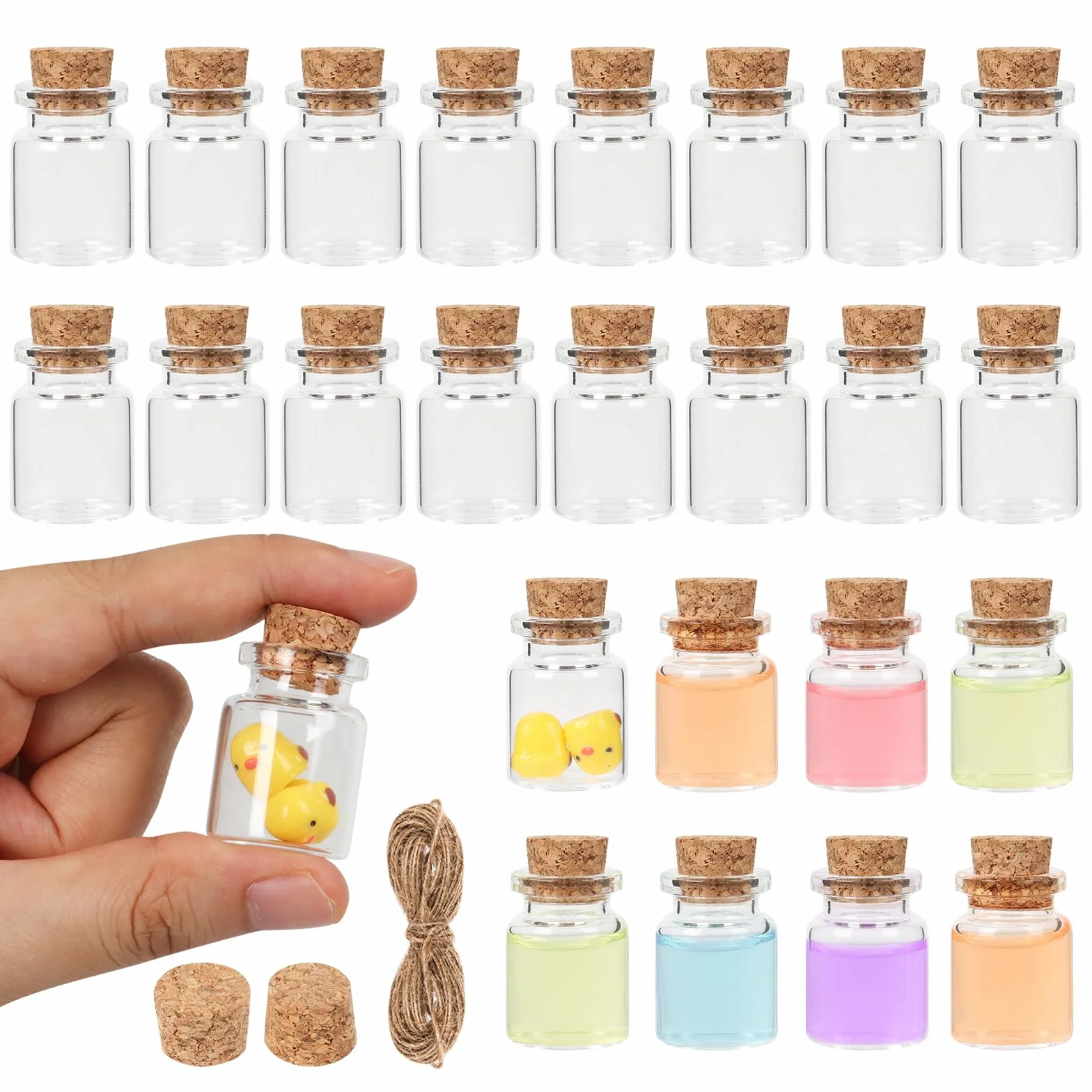 Yamobi Piccole bottiglie di vetro con tappo di sughero 24 pezzi corda di iuta 10 m