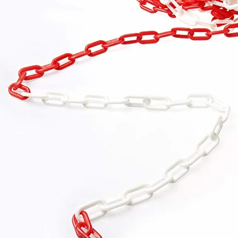 KATSU Barriera a Catena in Plastica 25 Metri 5mm x 25m Alta Visibilità Catena a Maglie in Plastica Bianca e Rossa per Avviso di Sicurezza Parcheggio, Controllo della Folla, Traffico, Coda 990937