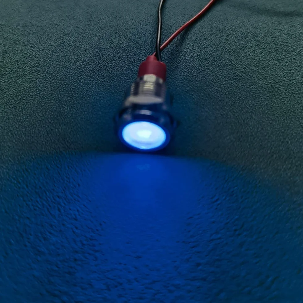 GUUZI 12mm 4pezzi 12-24V LED Indicatore luminoso Impermeabile Segnale luminoso Oannello Metallico indicatore LED Segnale luminoso Pannello Montaggio Testa Piatta con fili guscio argentato (blu)