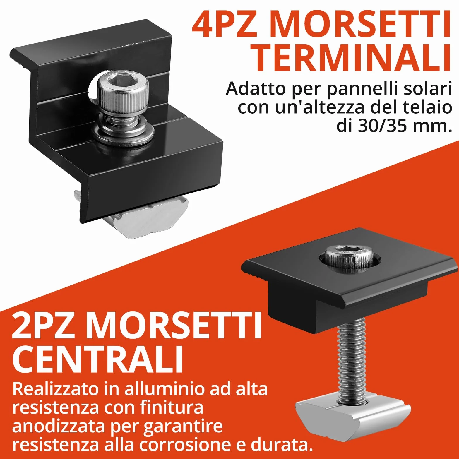 GETLITOOL Set Guide Morsetti Regolabili per Pannello Solare 30-35 mm, 6 Binari 120x25mm, 4 Morsetti Terminali, 2 Staffe Centrali