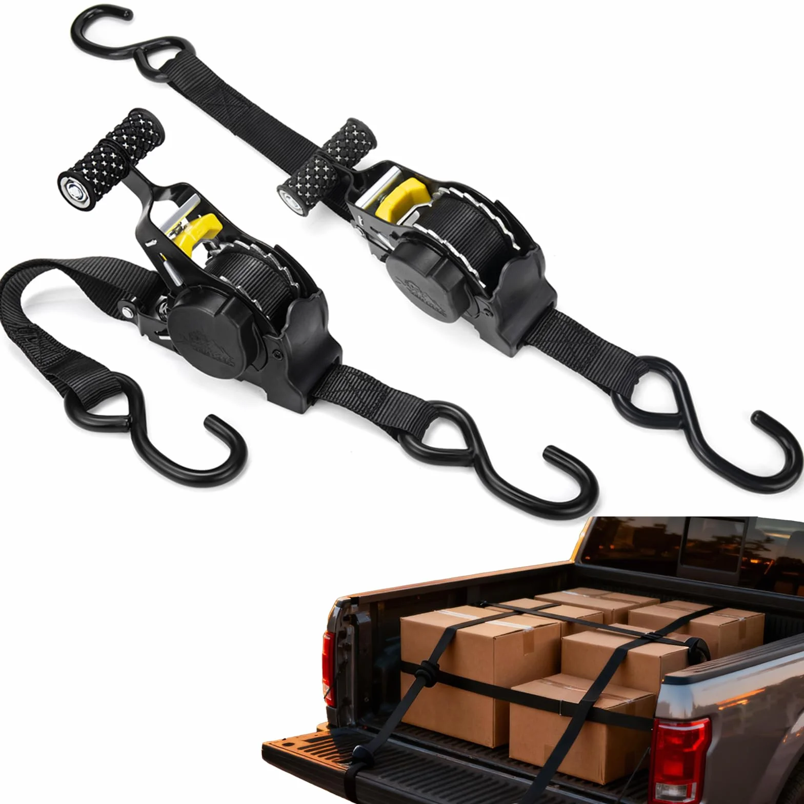 Cinghie di Ancoraggio a Cricchetto Retrattili,Cinghia a Cricchetto Retrattile Automatica 2 pezzi 3.3m x 2.5cm Cinghie di Fissaggio Può Trasportare 700 KG Cinghia di Ancoraggio per Carichi Solidi