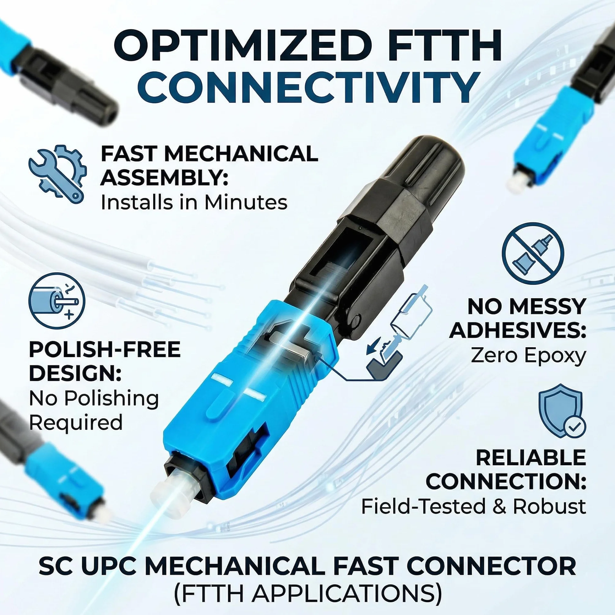 Connettore rapido fibra ottica SC UPC FTTH 10 pezzi