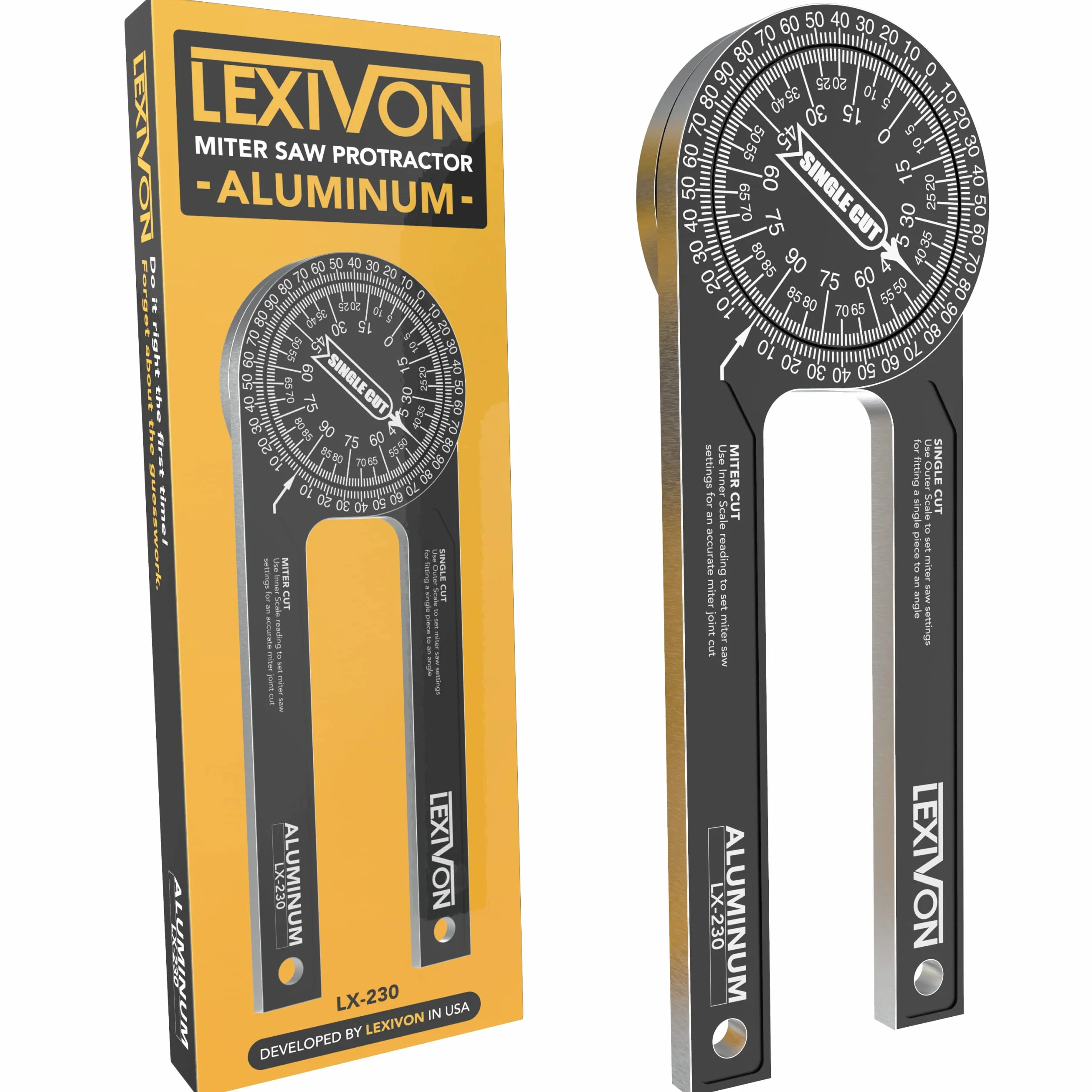 LEXIVON Goniometro per sega circolare, Gonimetro portatile, Goniometro da 7" (17,8 cm) con misure incise a laser (LX-230)