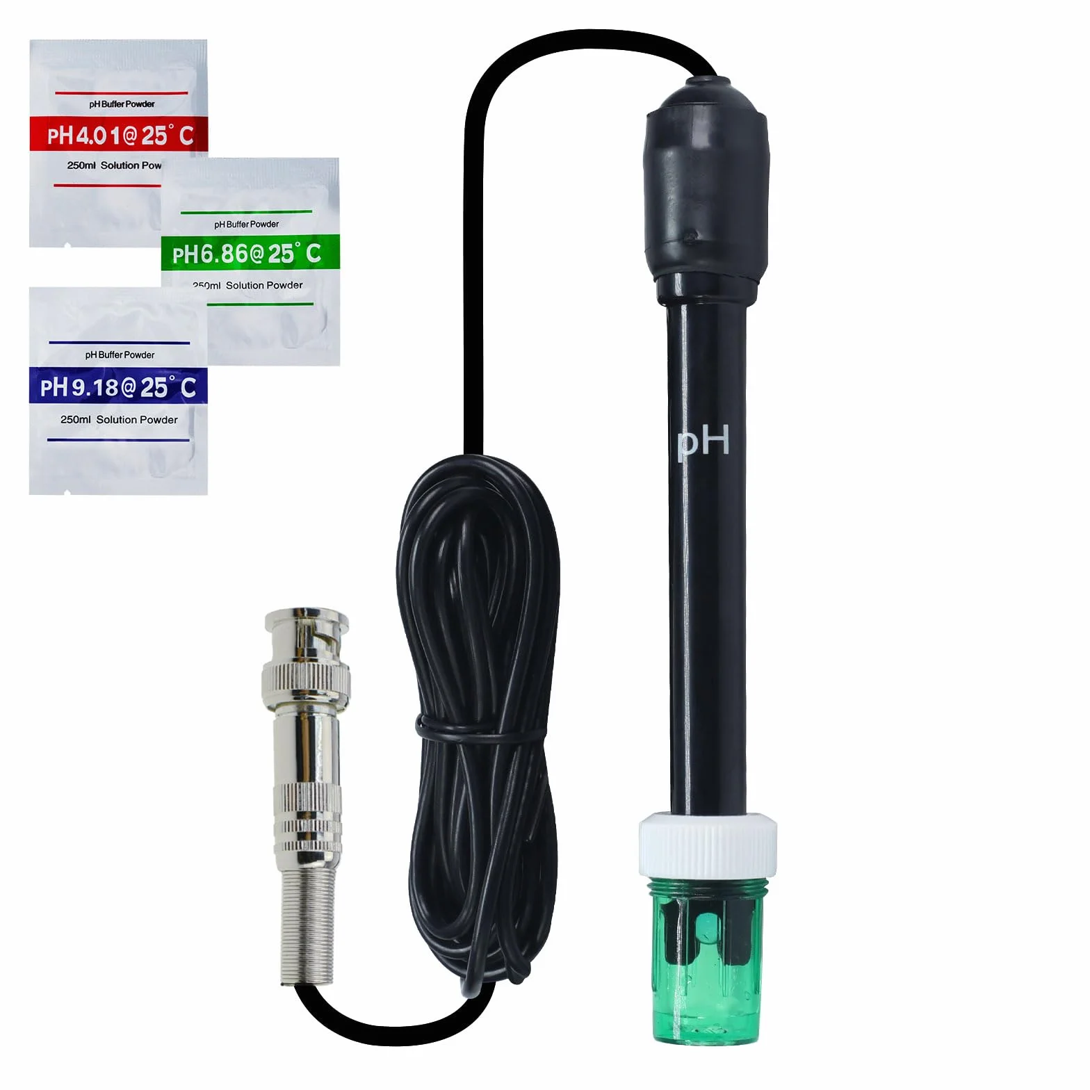 Sonda elettrodo pH sostituibile con connettore BNC - Cavo lungo 300 cm - Include polvere per calibrazione - Per pH metri, controller, test acque, laboratori, piscine e spa