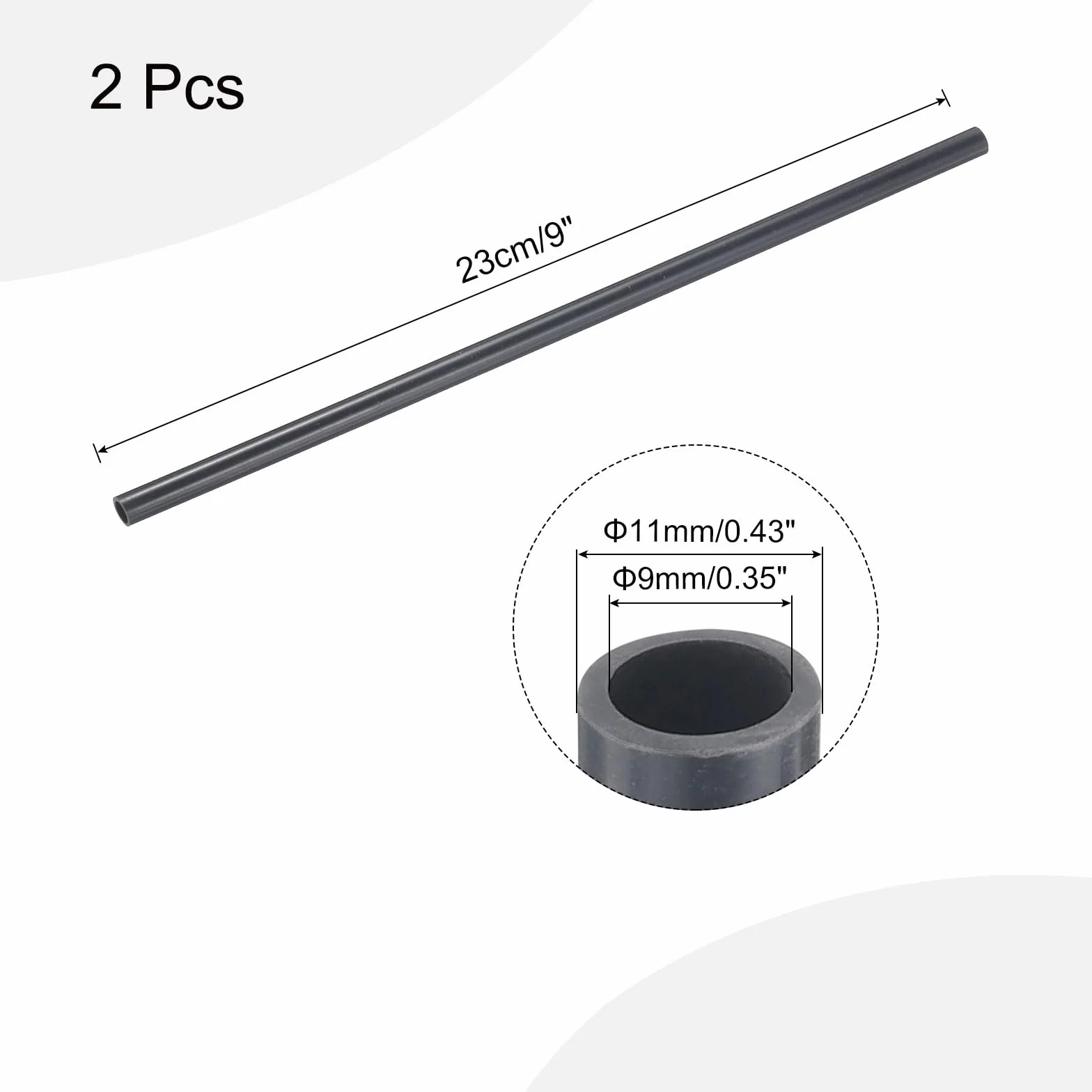 Tubo Rigido in PVC 9mm ID 11mm OD 9" Grigio Scuro per Artigianato, Guaina Cavi 2pz
