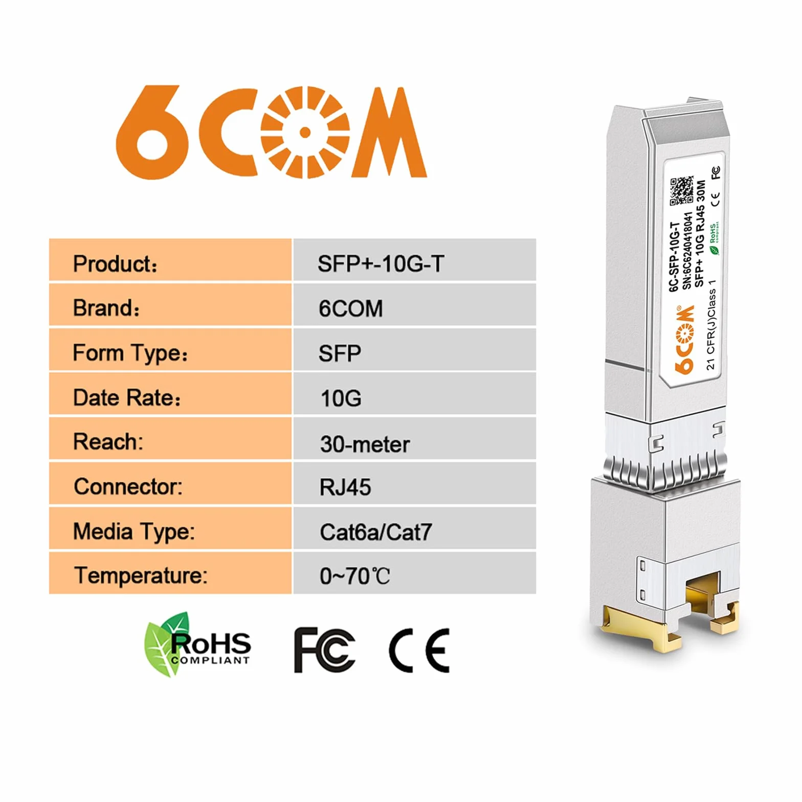 Ricetrasmettitore SFP+ 1.25/2.5/10GBase-T Modulo per Cisco SFP-10G-T-S, Ubiquiti, MicroTik, Netgear