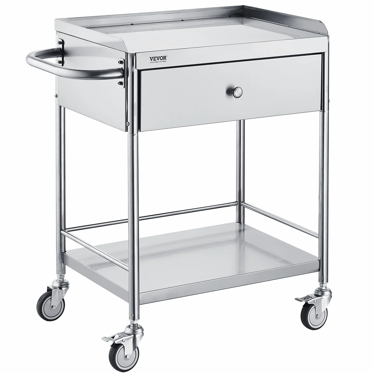 VEVOR Carrello da Laboratorio in Acciaio Inox 2 Ripiani Capacità Carico Totale Massima 100kg, Carrello Sanitario in Acciaio Inox 201 710 x 421 x 785 mm, Carrello per Medicazione da Laboratorio 2 Piani