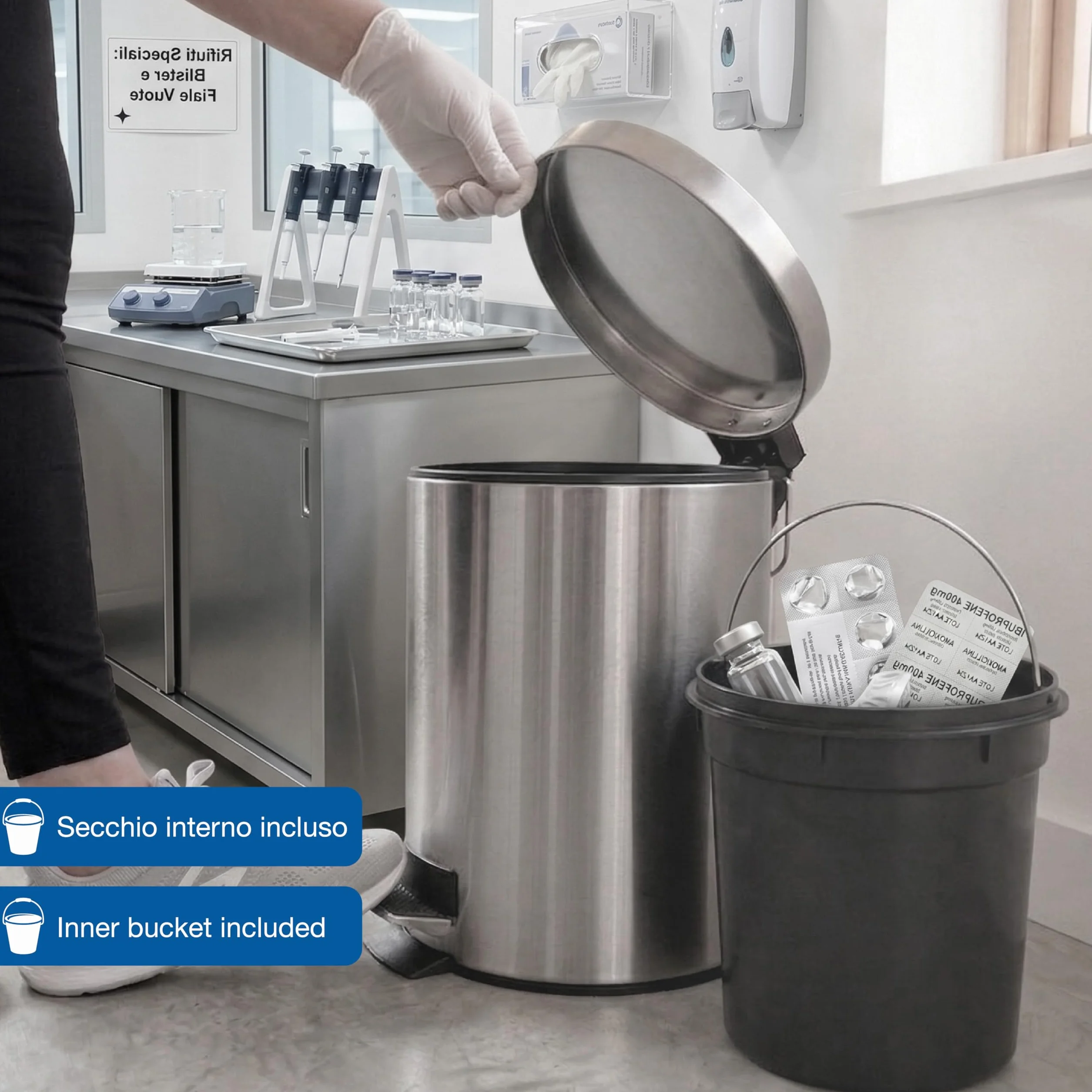 GIMA Cestino rifiuti inox aisi 410 8 litri con pedale