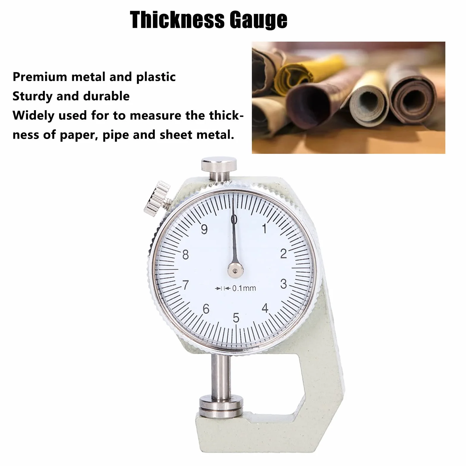 Spessimetro a Quadrante da 0 a 10 Mm Iin Metallo Plastica, Misuratore di Spessore del Quadrante, Calibro di Spessore per Filo Tester per Carta, Pelle, Strumento di Misura Dello Spessore Della Lamiera
