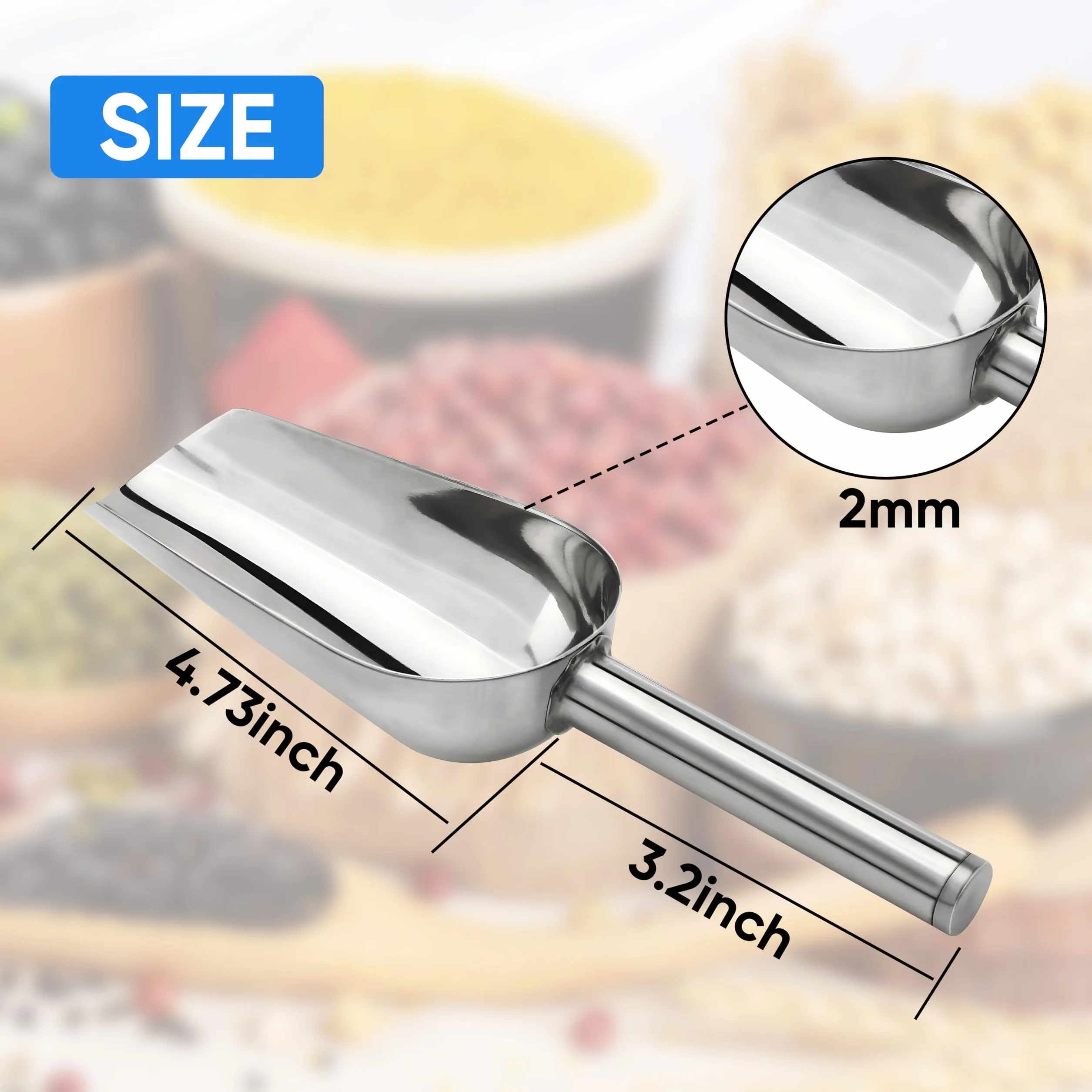 Paletta per ghiaccio in acciaio inox, multiuso, in metallo, per cucina, bar, feste, matrimoni, buffet, lavabile in lavastoviglie, facile da pulire