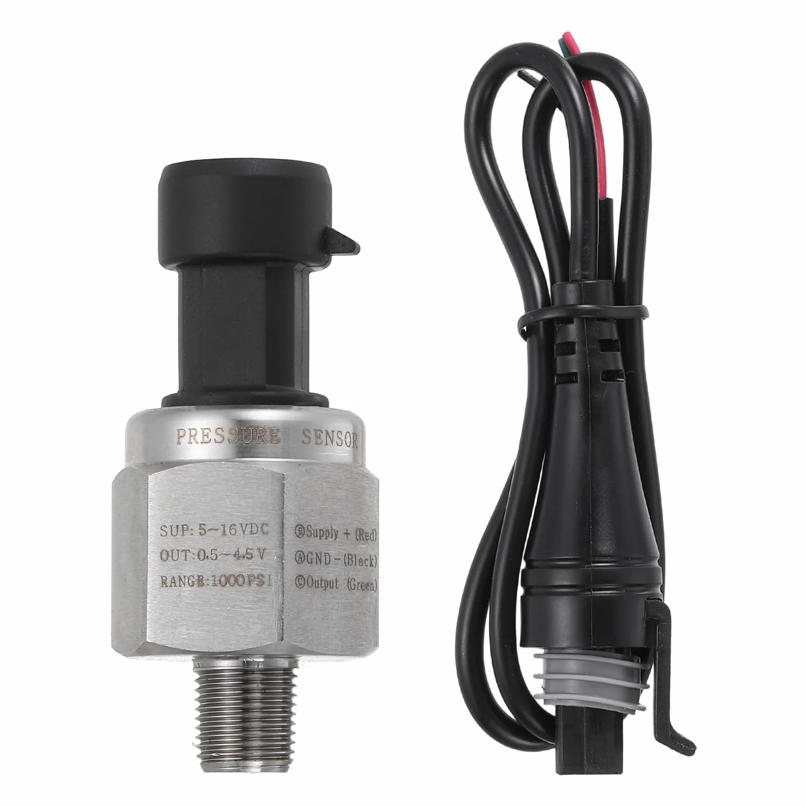 QUARKZMAN Sensore Di Pressione Trasmettitore Con Connettore, Filetto 1/8" NPT 1000 PSI Trasmettitore Di Pressione In Acciaio Inox Per Olio Carburante Acquia Aria