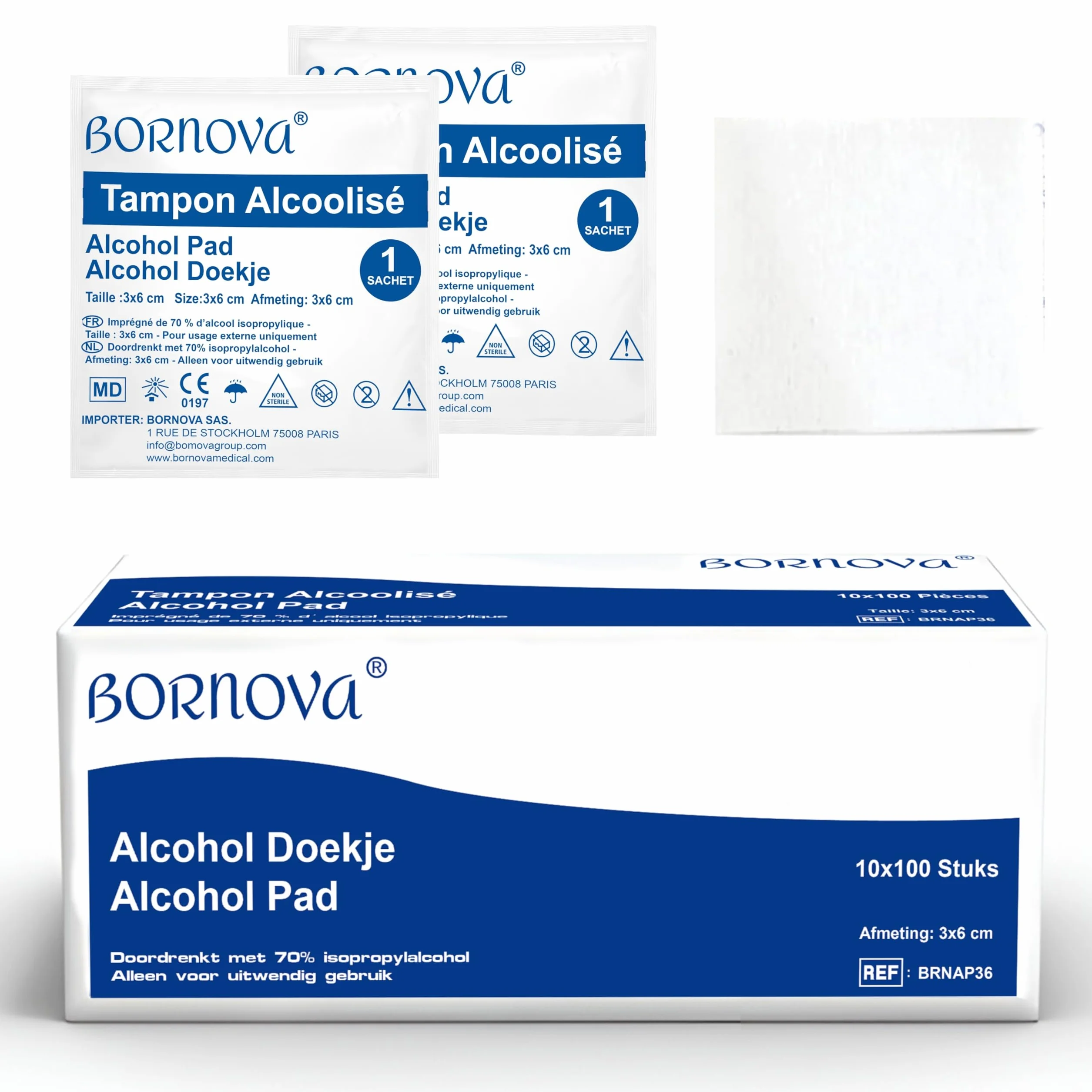 BORNOVA Tamponi impregnati alc.70 Salvietta 3x6 cm Monouso