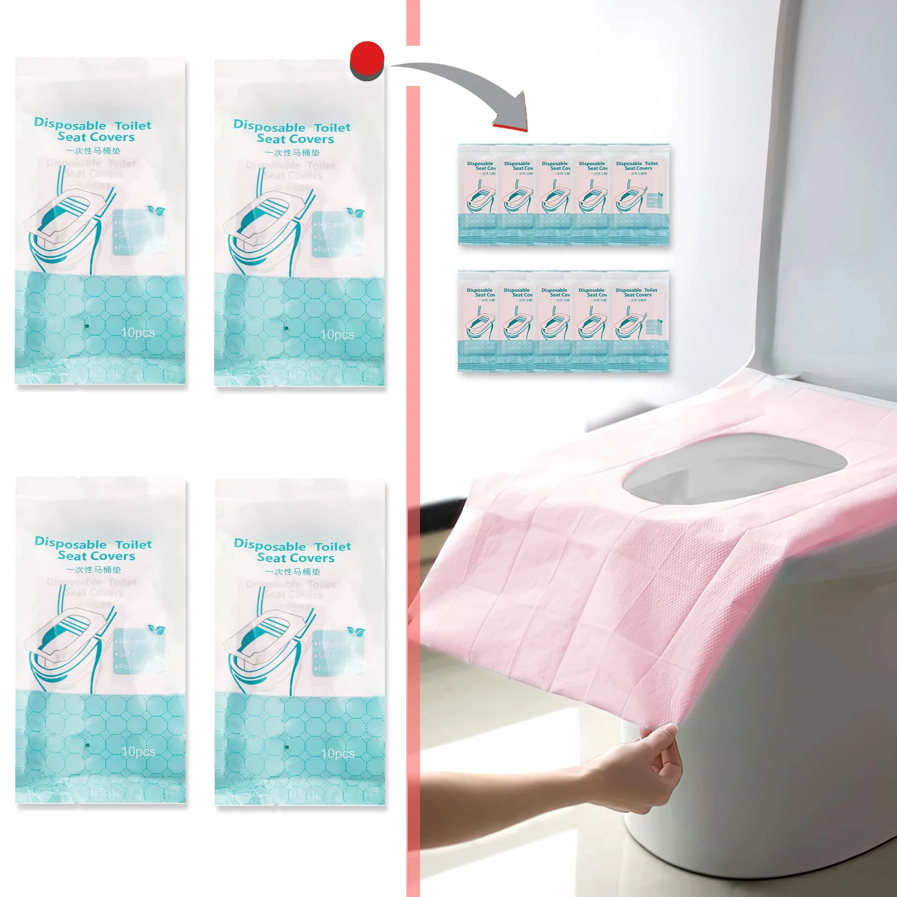Copriwater Usa e Getta Igienici Monouso Universale per WC Impermeabile Tascabile Antibatterico Biodegradabili 40 Pezzi Rosa
