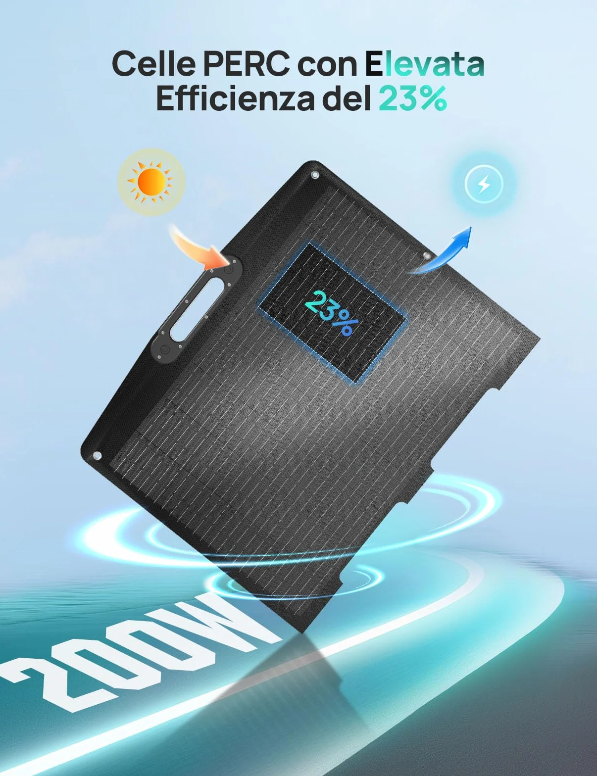 ECO-WORTHY Pannello Solare Portatile 200W, XT60, Rack in un Unico Pezzo, ETFE, Silicio Monocristallino, Fino al 23% di Efficienza per Stazioni di Alimentazione, RV, Esterni, Campeggi, Giardini