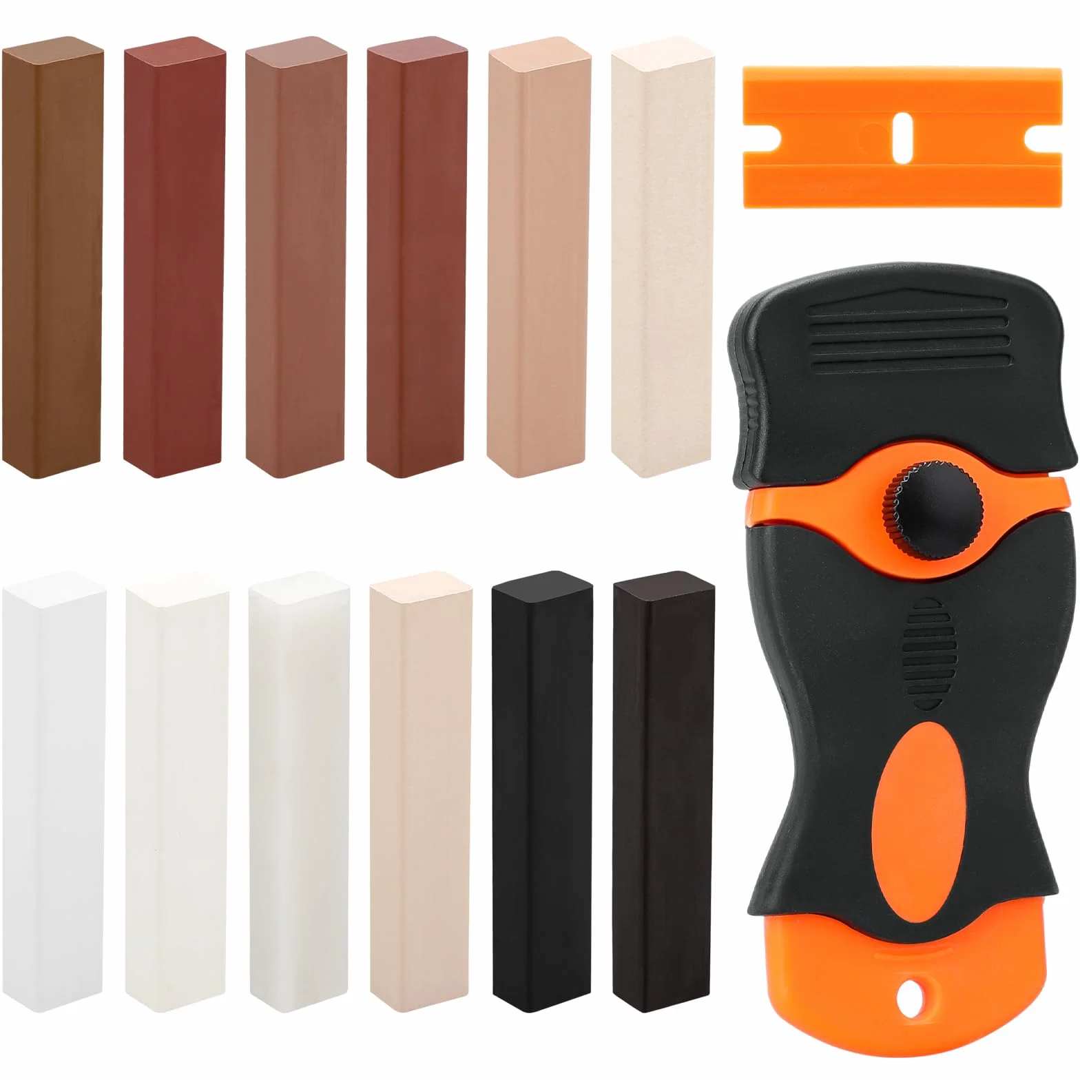 12 pezzi Kit Riparazione Parquet, Cera laminata PVC vinile mobili parquet cera, laminato/parquet/piastrelle/vinile, riparazione di mobili, cera di quercia, riparazione di cera, per graffi, danni, foro