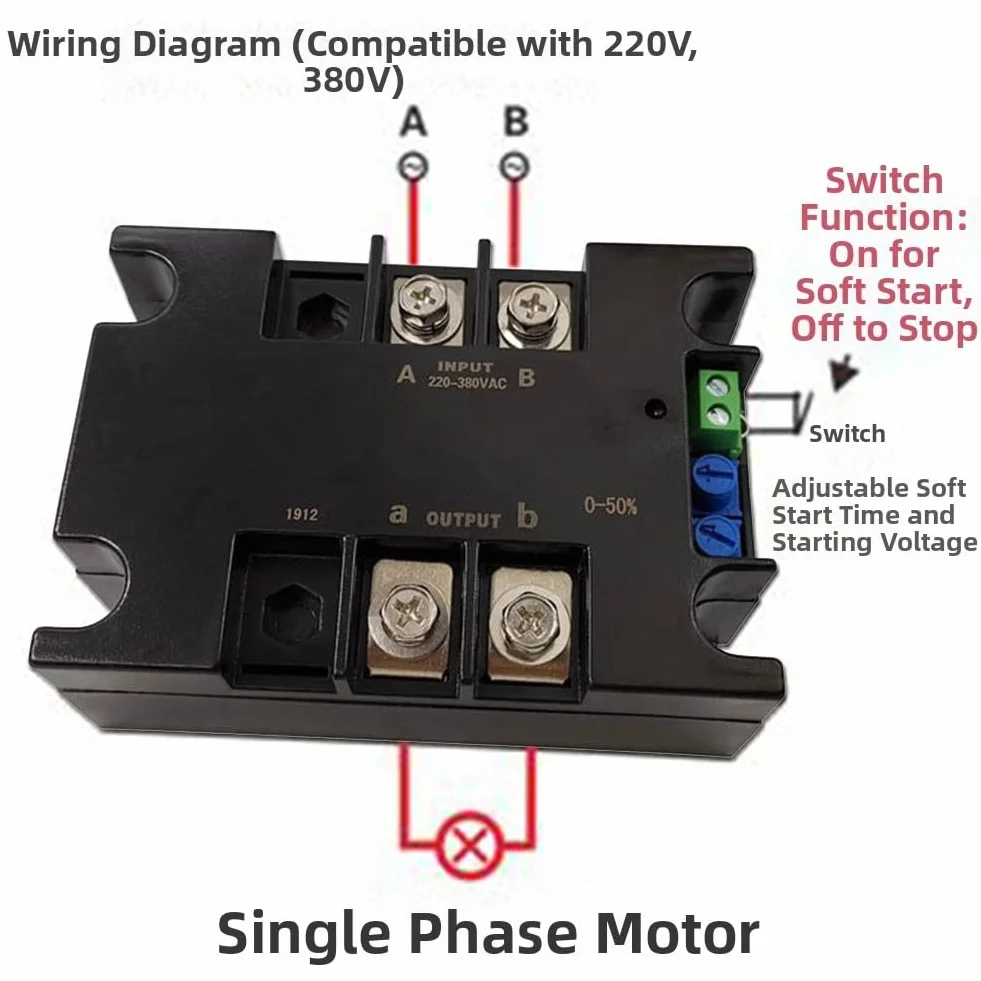 Motore monofase da 220 V con modulo di avviamento delicato, 3 kW, tensione di avviamento regolabile, per ventilatori, pompe dell'acqua e compressori