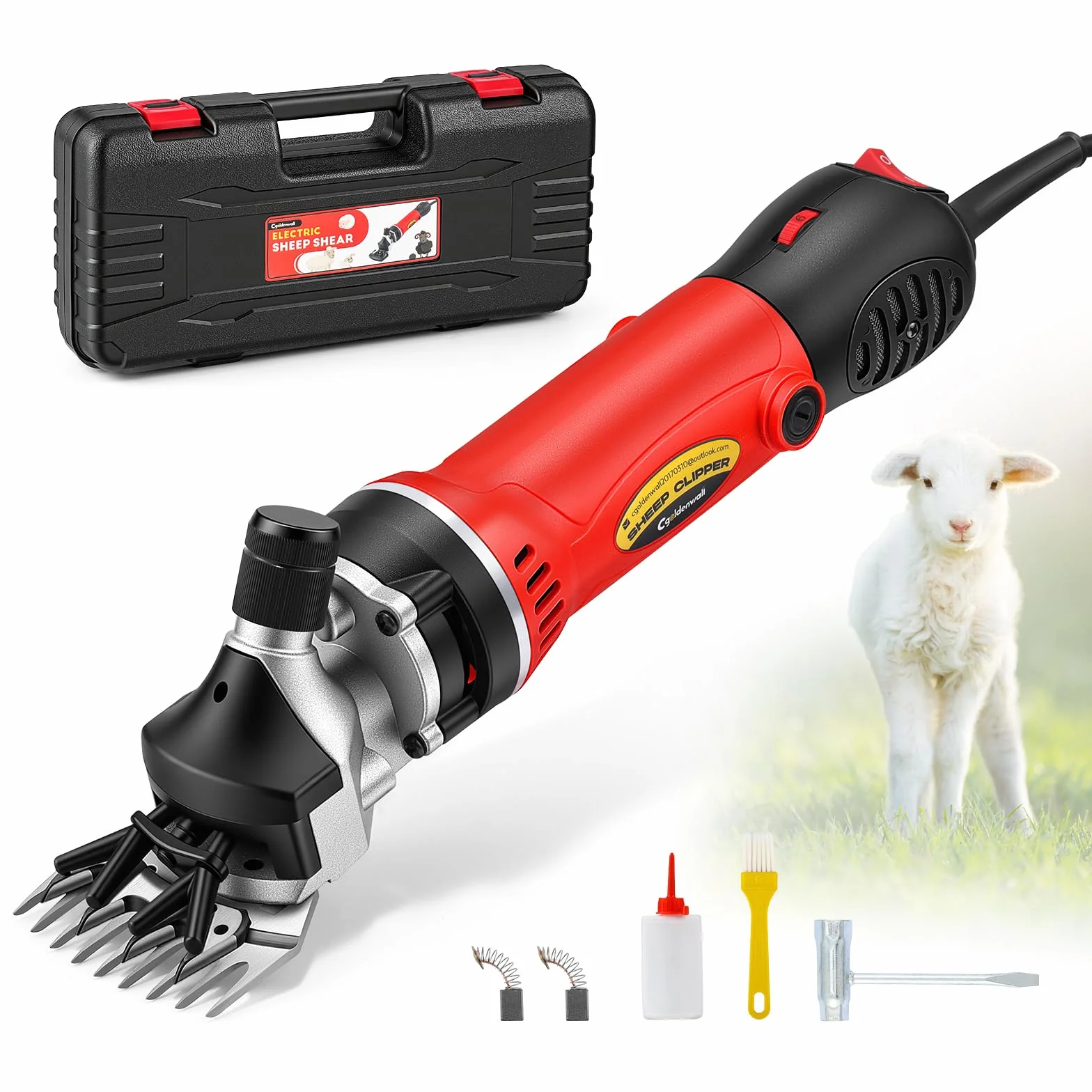 CGOLDENWALL 1000W Tosatrice per Pecore Elettrica Professionale, Motore Alte Prestazioni 3700RPM, Regolazione 6 Veli, Lama a 13 Denti per Pecore, Capre, Alpaca & Bestiame con Pelliccia Spessa (Rosso)