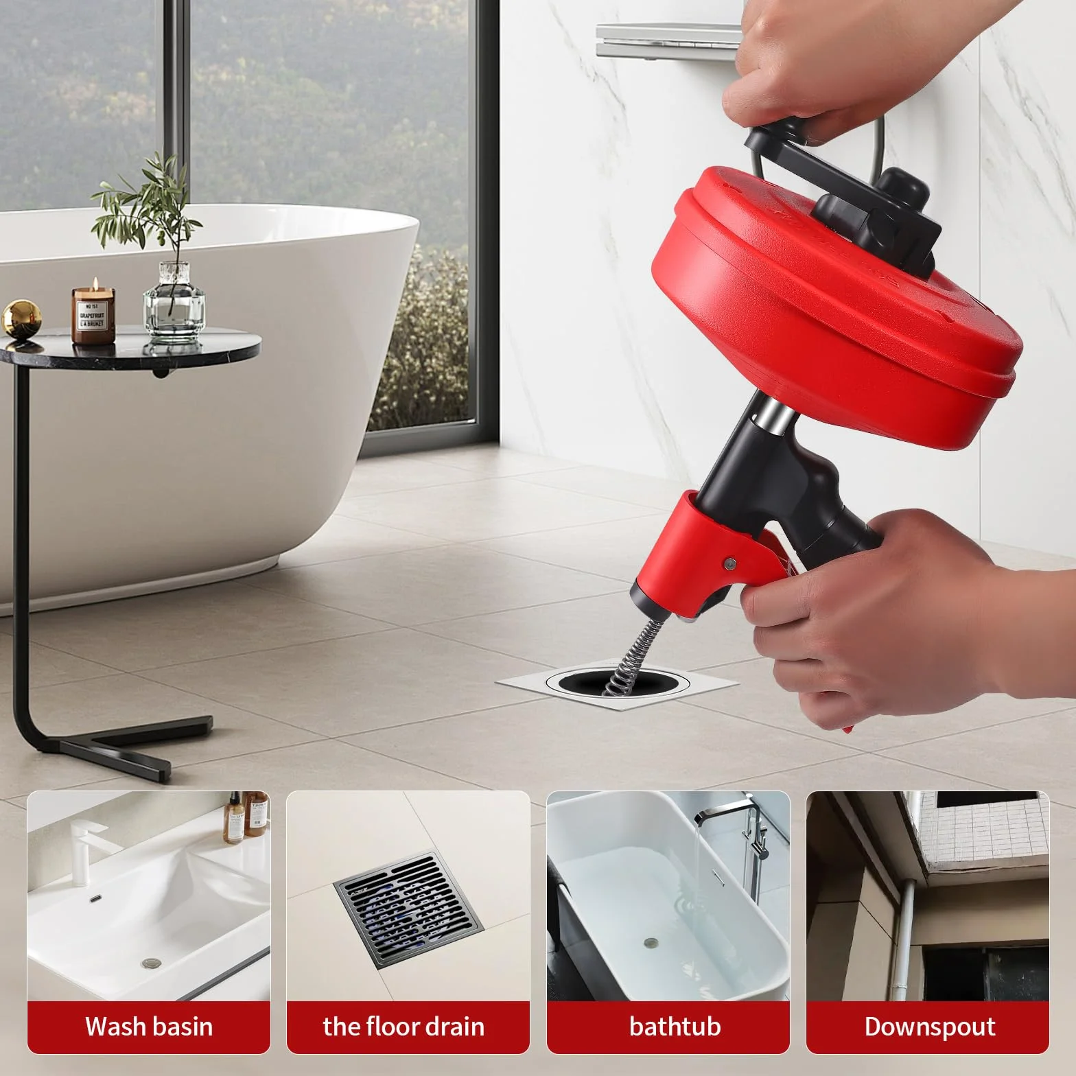 Spirale per Scarichi Professionali 10m Acciaio Temprato,Spazzola per Pulizia Automatica con Testina Rotante 360°,Rimuove Ostruzioni Capelli,Per Cucina,Bagno,Lavandino,Vasca Da Bagno