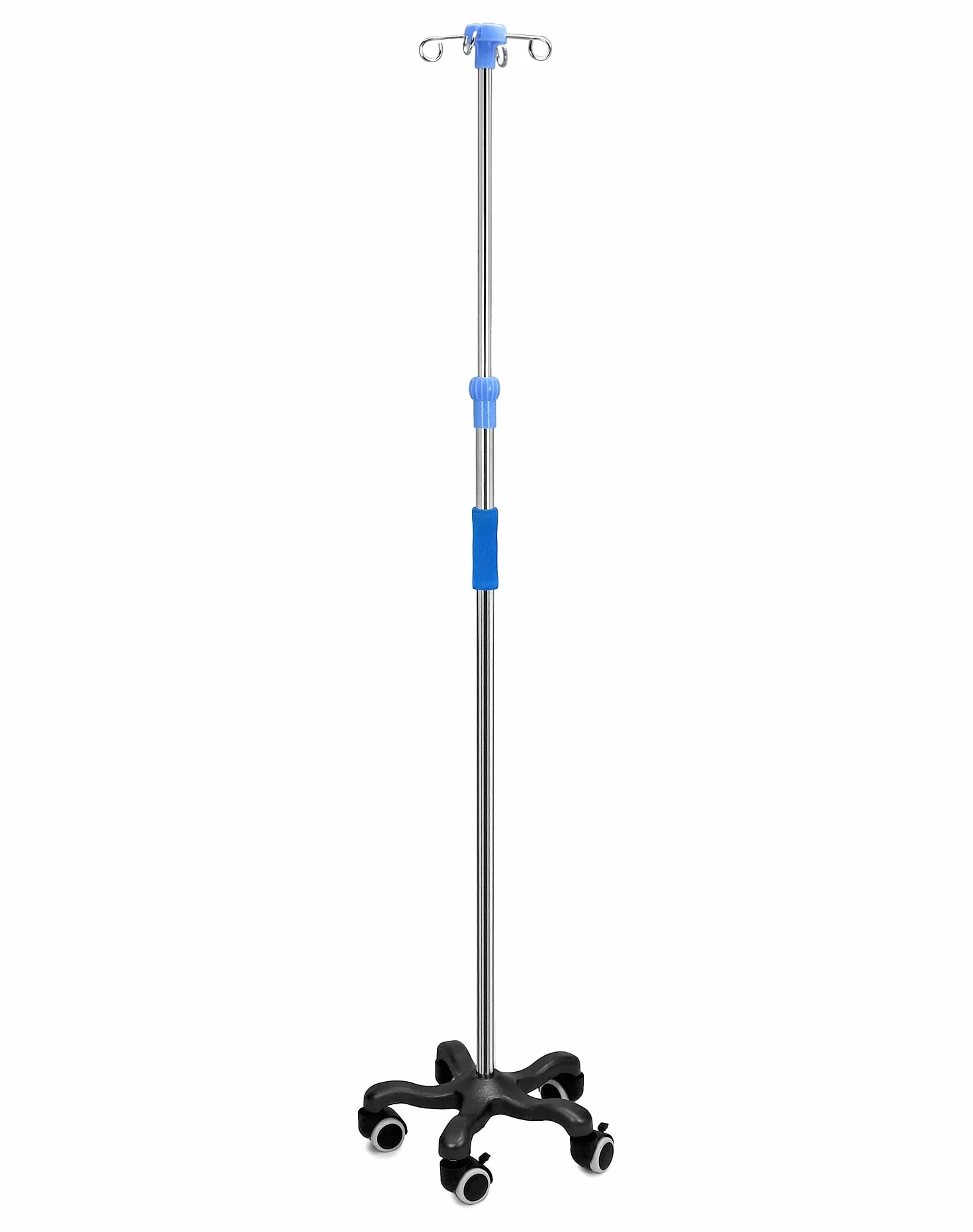 QWORK® Supporto per infusione con ruote, con 4 ganci, per ospedale e casa, acciaio inossidabile, regolabile in altezza