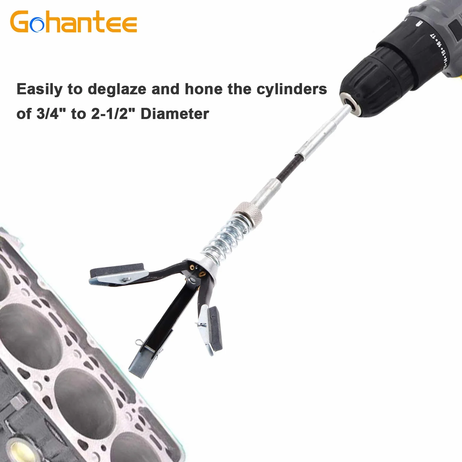 gohantee Cilindro motore Hone regolabile Deglazer 3/4 "a 2-1/2" diametro con 3 pezzi 1-1/8 "pietre lunghe 220 Grit cilindro motore auto rettifica freno Hone albero strumento