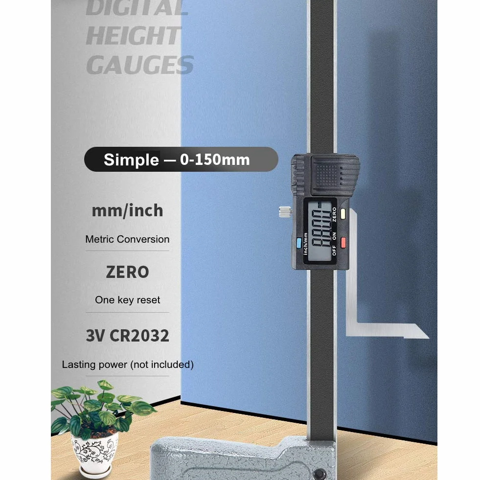 Misuratore di altezza digitale (0-150 mm), misuratore di profondità di apertura di precisione digitale - con base in acciaio inossidabile
