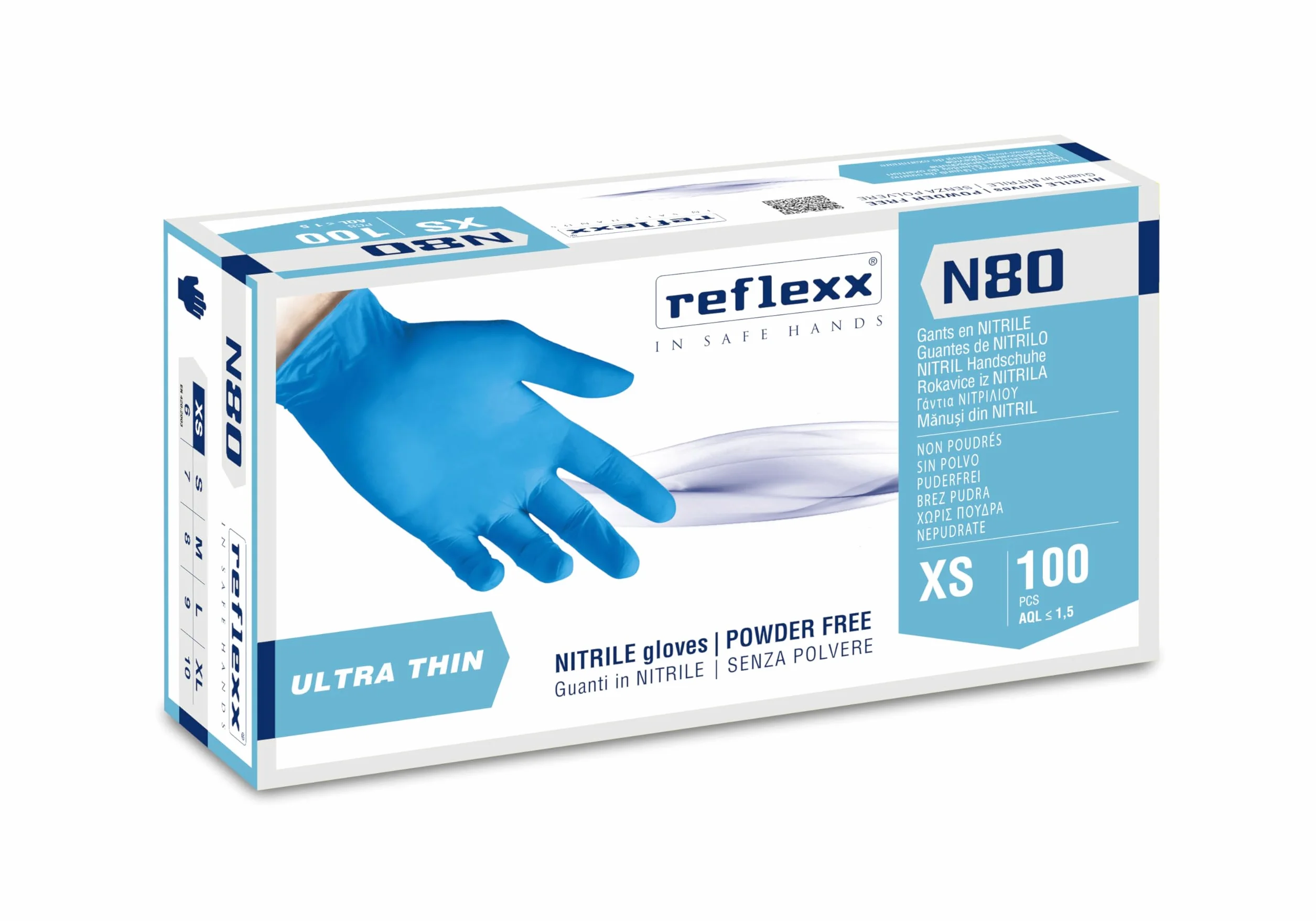 REFLEXX N80B/XS Guanti nitrile senza polvere taglia XS