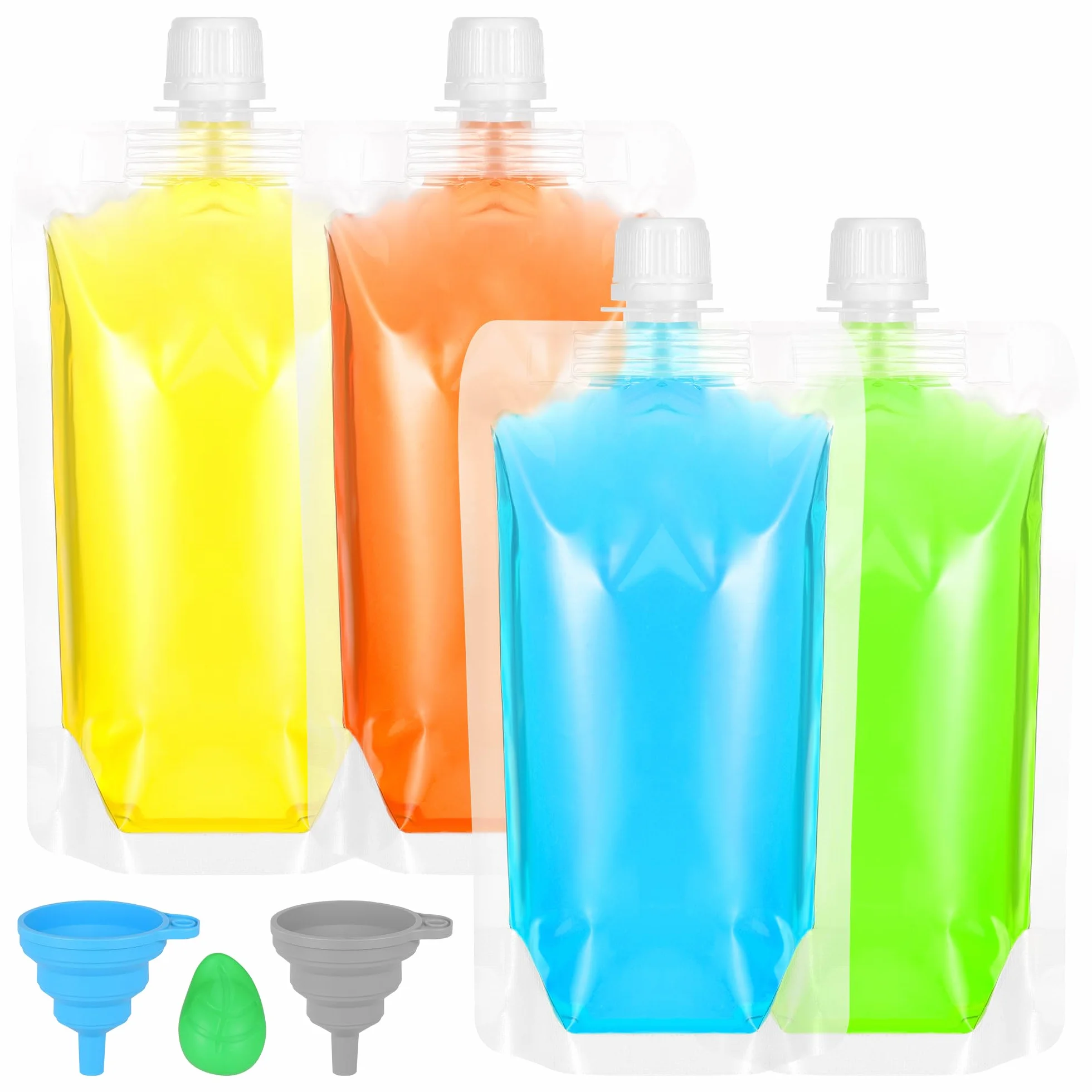 30 Pezzi Sacchetti per Bevande 250ml, Sacchetto per Bevande Usa e Getta con 2 Imbuti in Silicone, Saccheti Portatili per Liquidi, Sacchetti per Alcolici per Feste, Picnic, Viaggi, Sport
