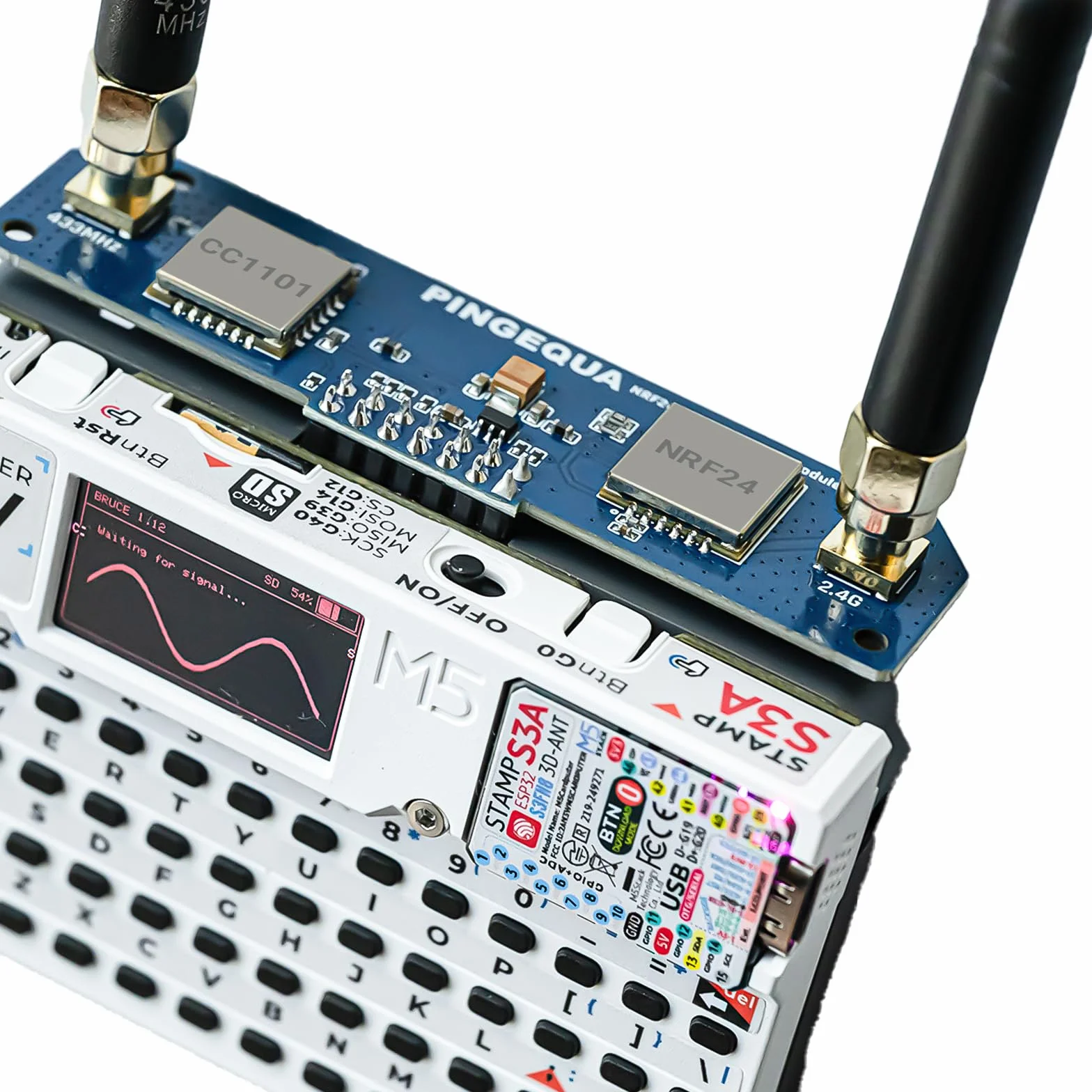 Scheda di sviluppo RF 2-in-1 per M5Stack Cardputer ADV, compatibile NRF24 & CC1101, 2,4GHz & 433MHz, commutazione automatica, protezione SPI/GPIO