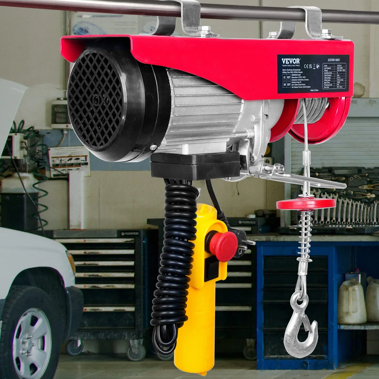VEVOR Paranco a Leva Elettrico 1150 W Carico Max. da 600 kg Altezza di Sollevamento 12 m Motore con Telecomando, Paranco Elettrico a Leva per Sollevamento Carico Velocità 10 m/min da Garage