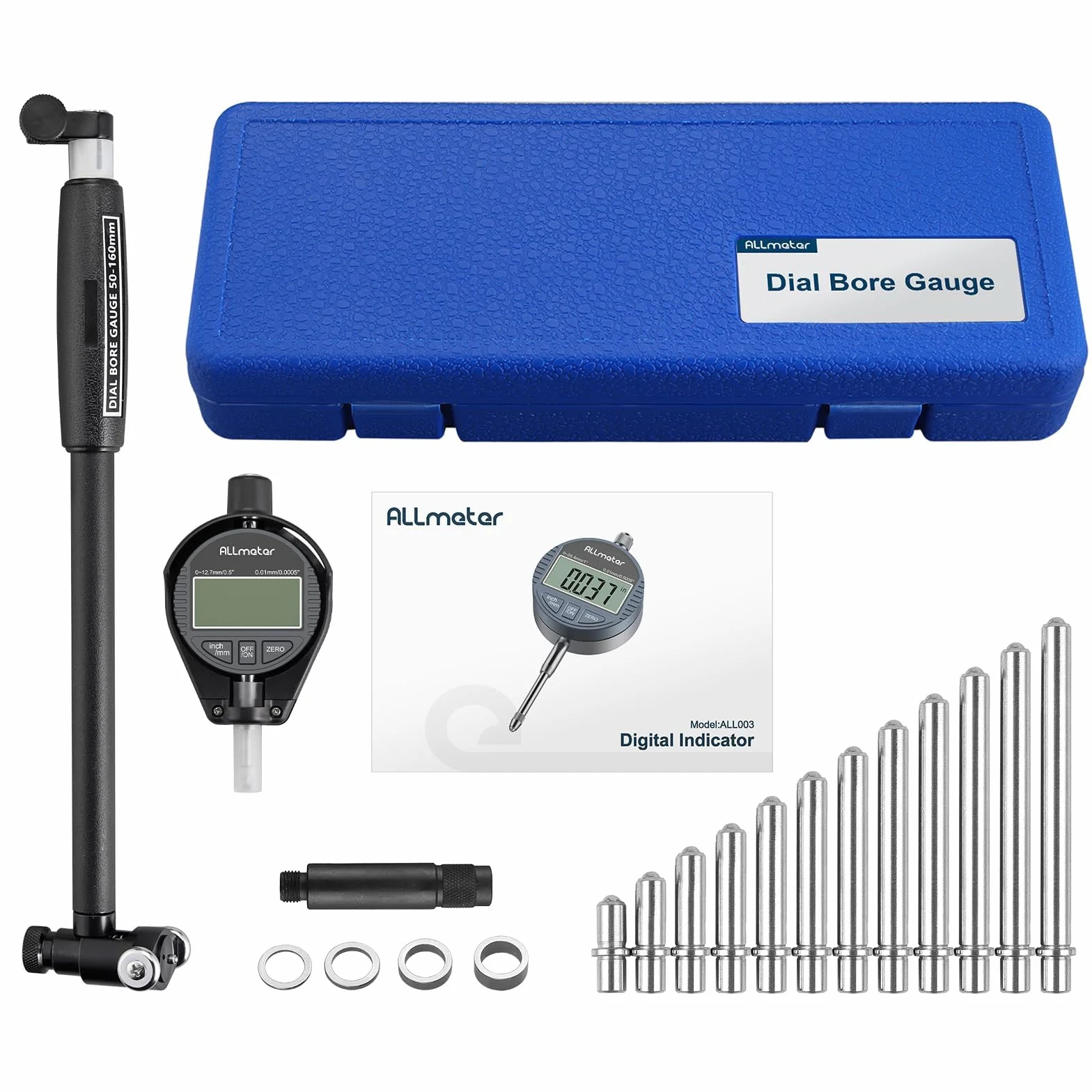Comparatore Elettronico 50-160 mm 0,01 mm Indicatore Diametro Interno Lega Alluminio Calibro Cilindri 12 Sonde