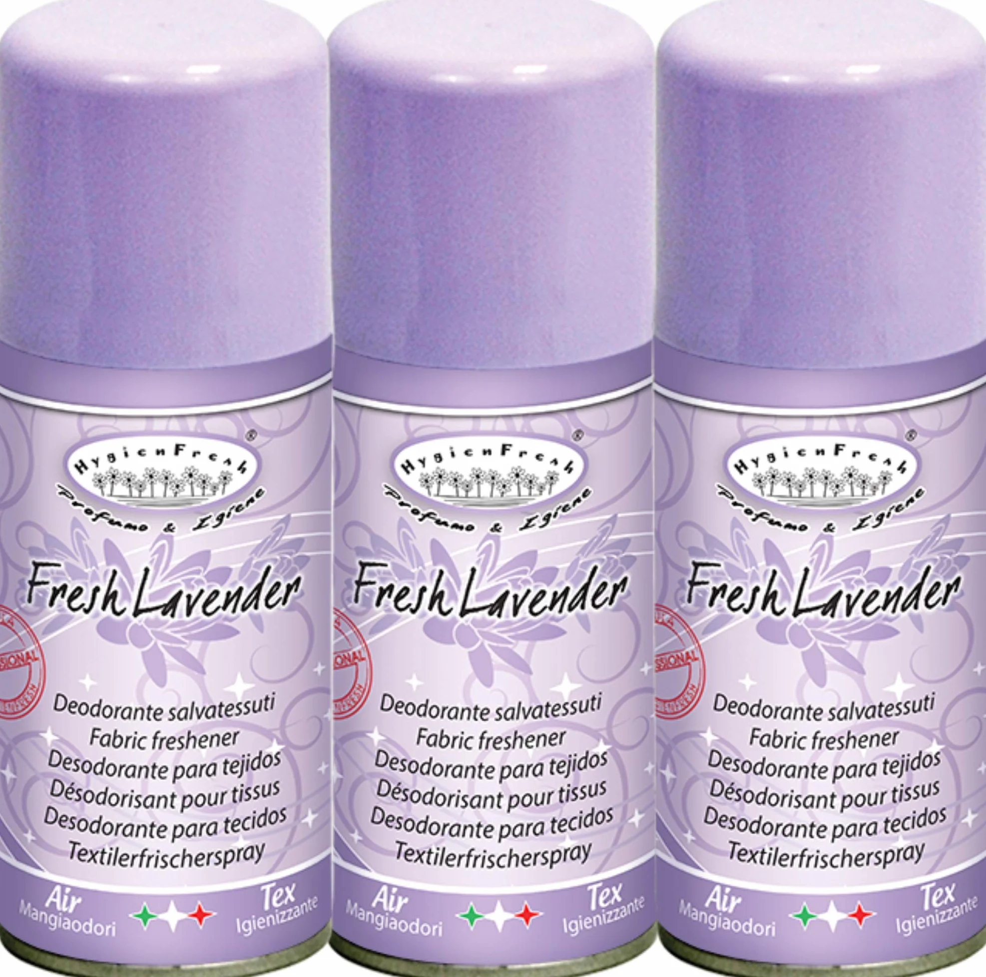 HygienFresh Fresh Lavender Spray Deodorante Professionale Tessuti Ambiente Auto 3 x 150 ml