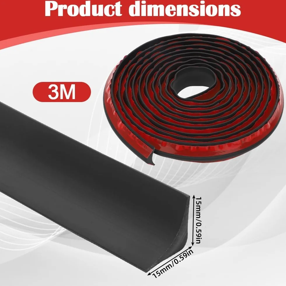 Profilo angolare autoadesivo in silicone 15 mm x 15 mm flessibile impermeabile 3M nero